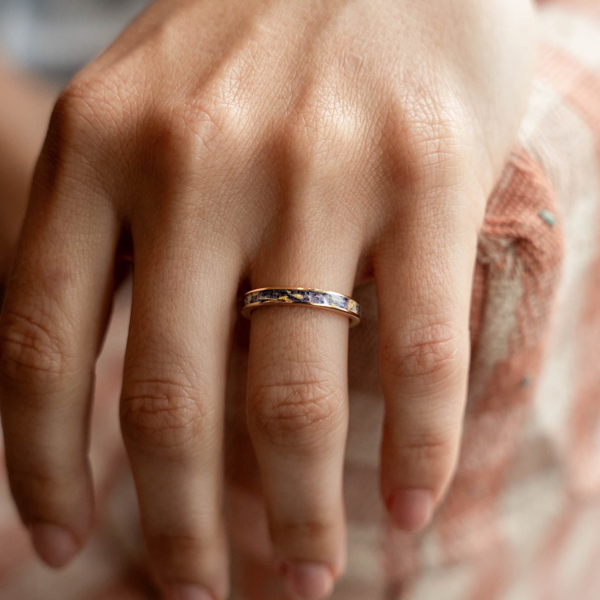 Thin Gold Columbine Wildflower Inlay Ring