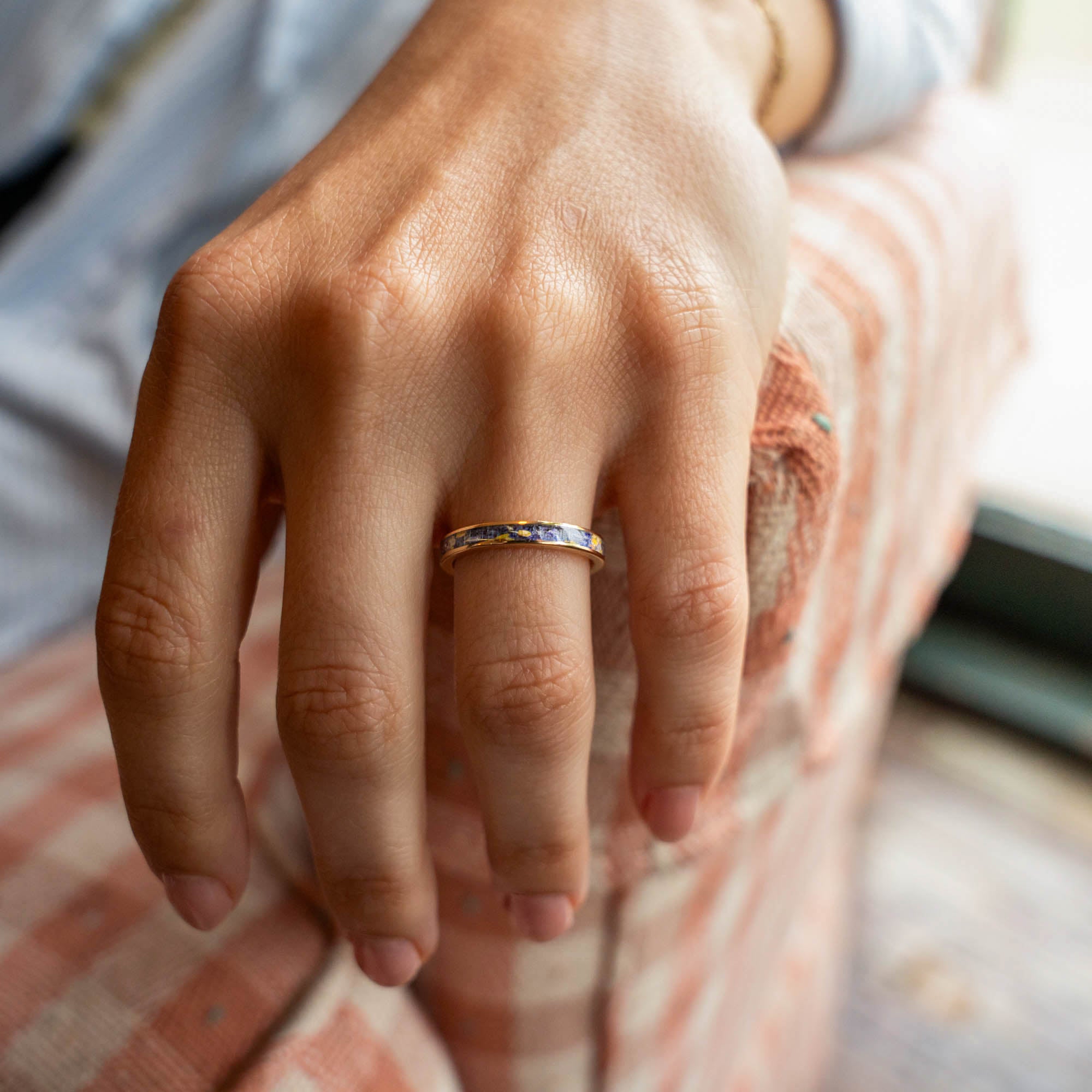 Thin Gold Columbine Wildflower Inlay Ring