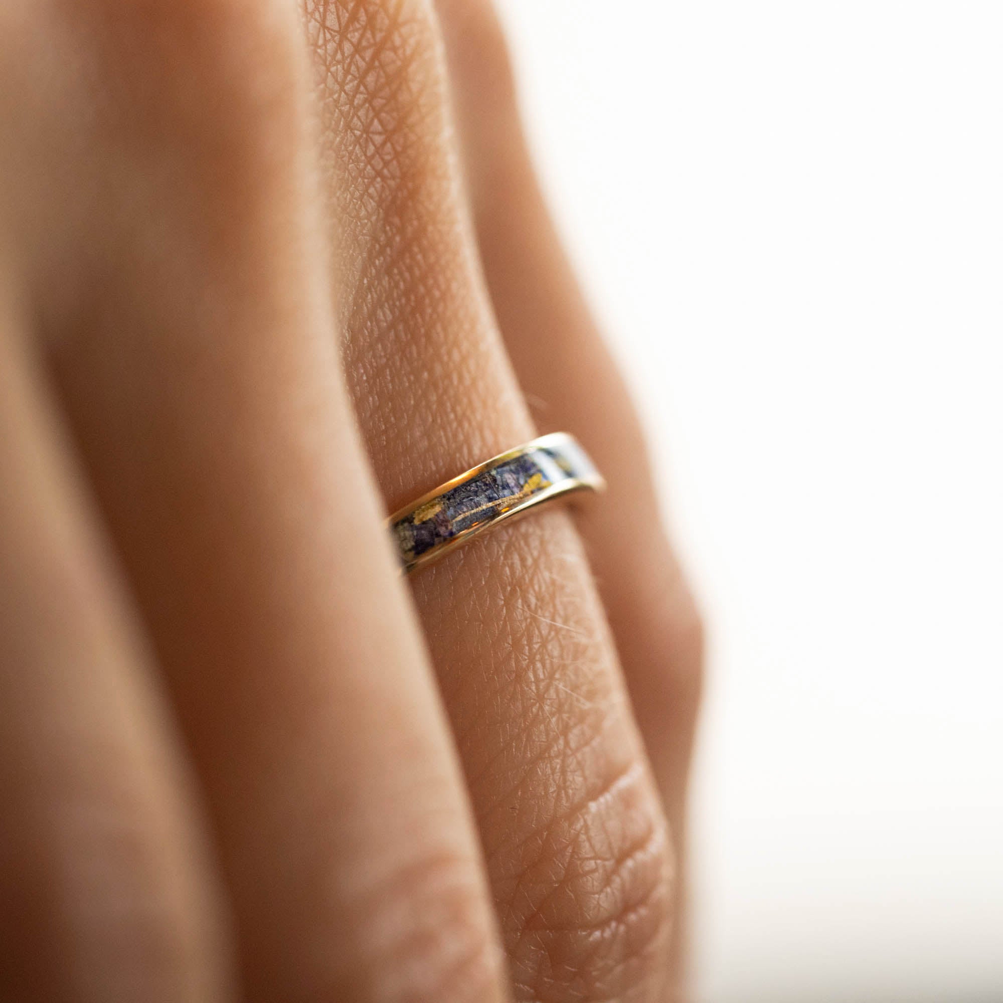 Thin Gold Columbine Wildflower Inlay Ring
