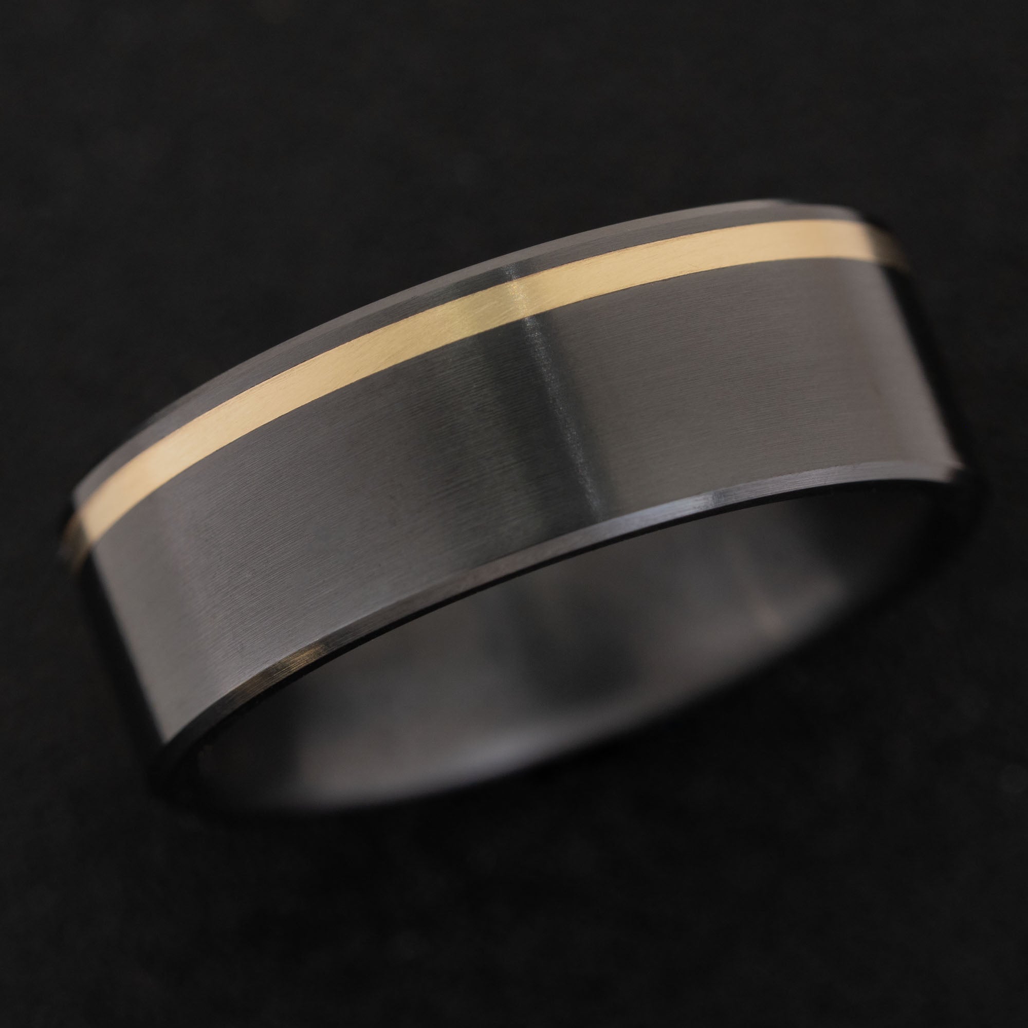 Black Titanium Offset Vertical Gold Inlay Ring