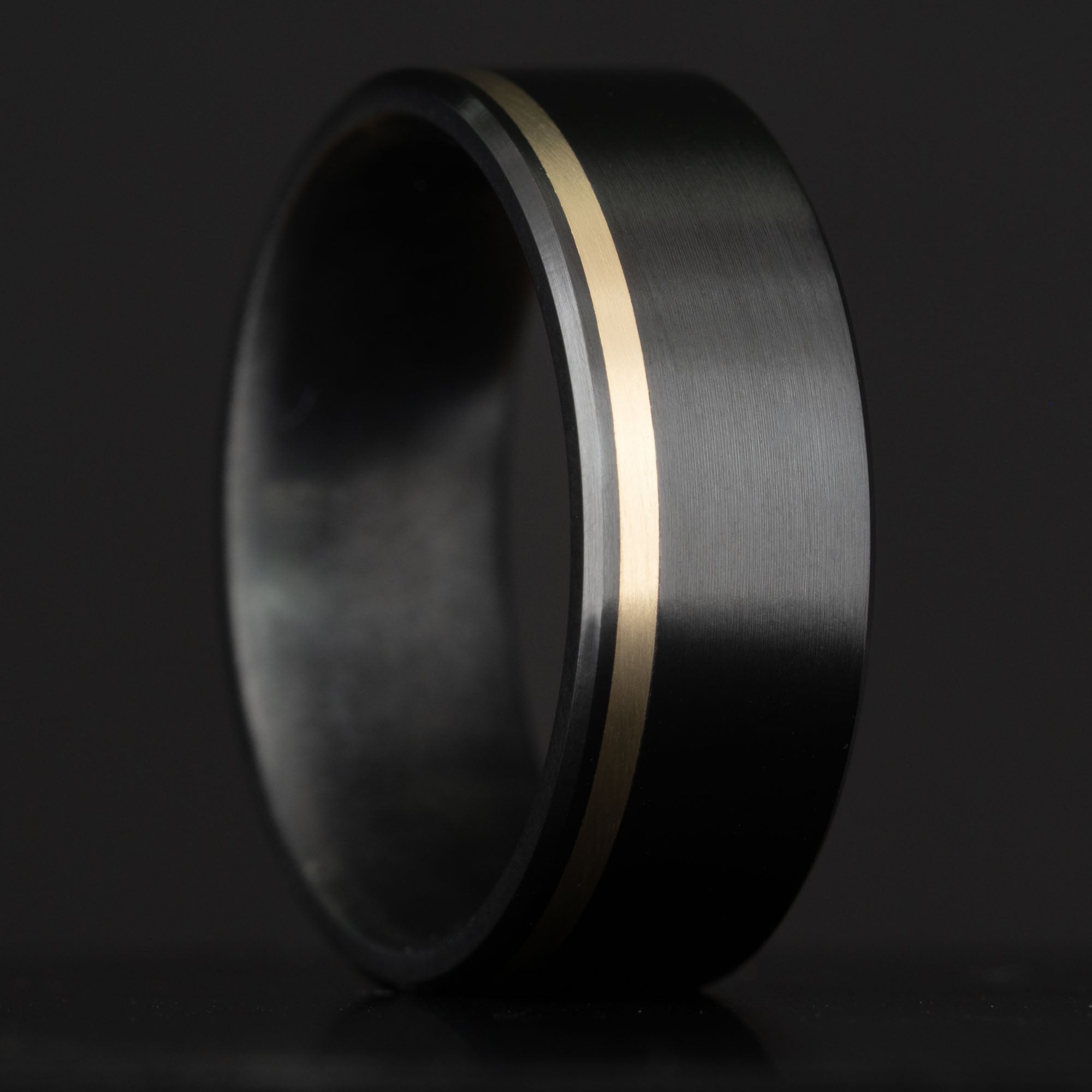 Black Titanium Offset Vertical Gold Inlay Ring