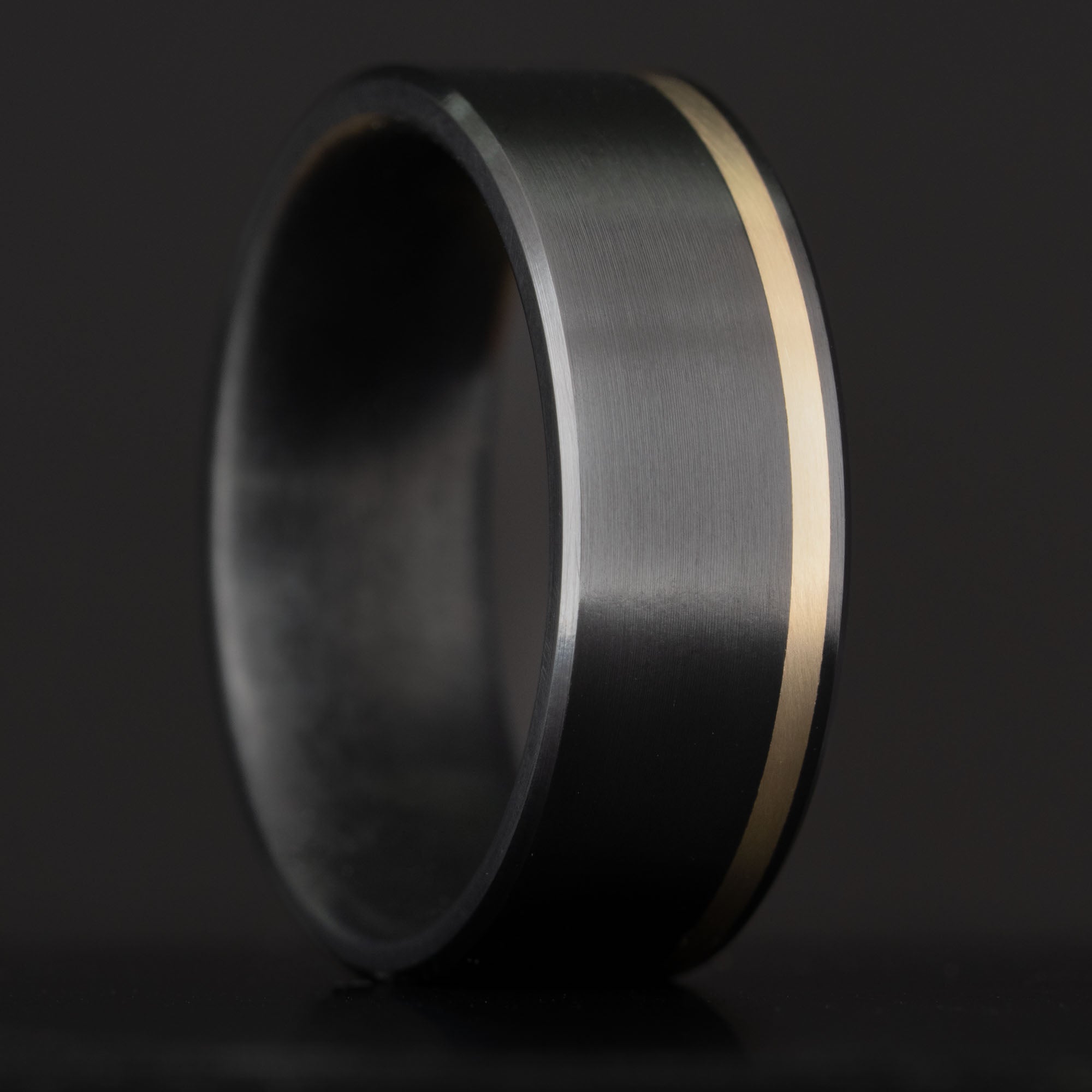 Black Titanium Offset Vertical Gold Inlay Ring