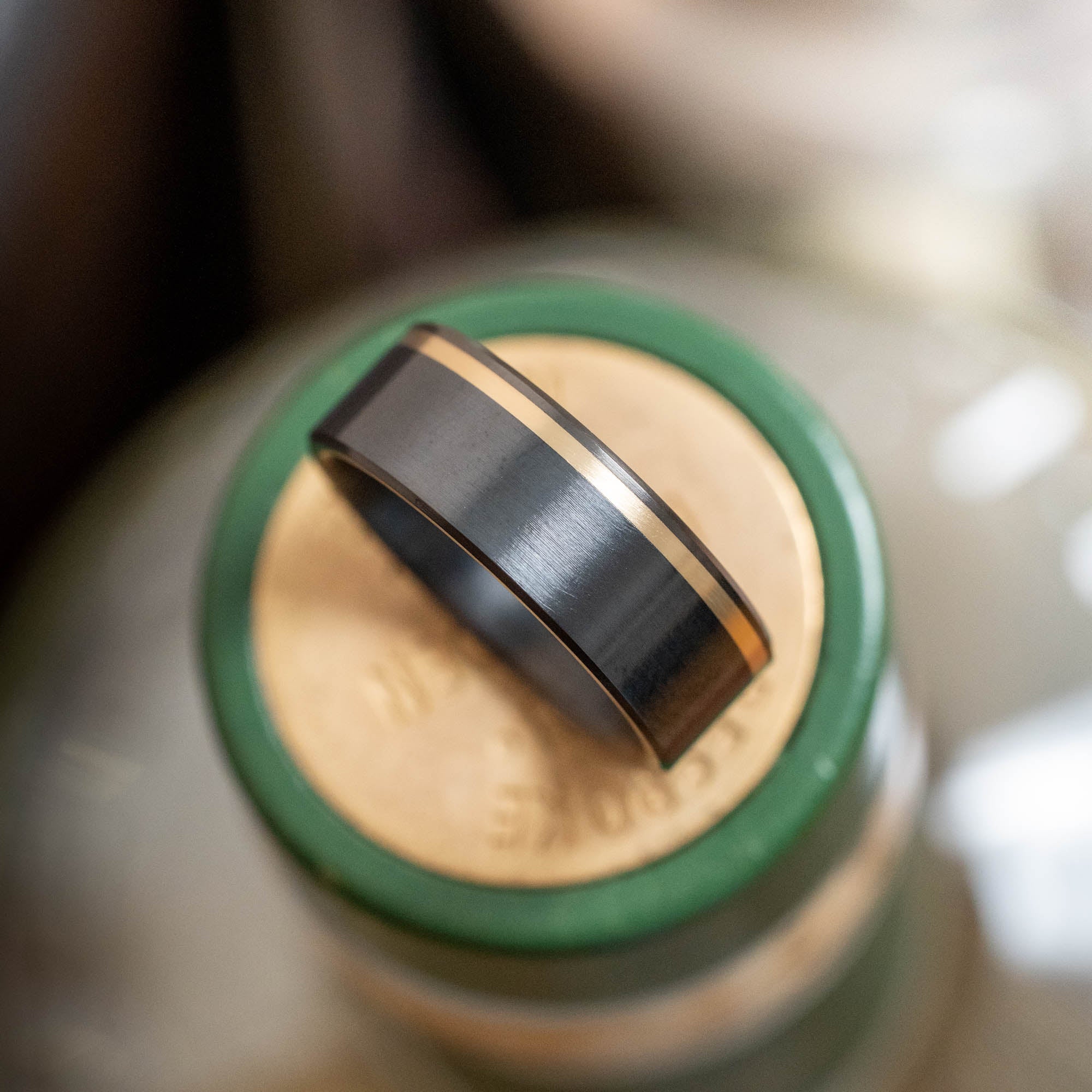 Black Titanium Offset Vertical Gold Inlay Ring