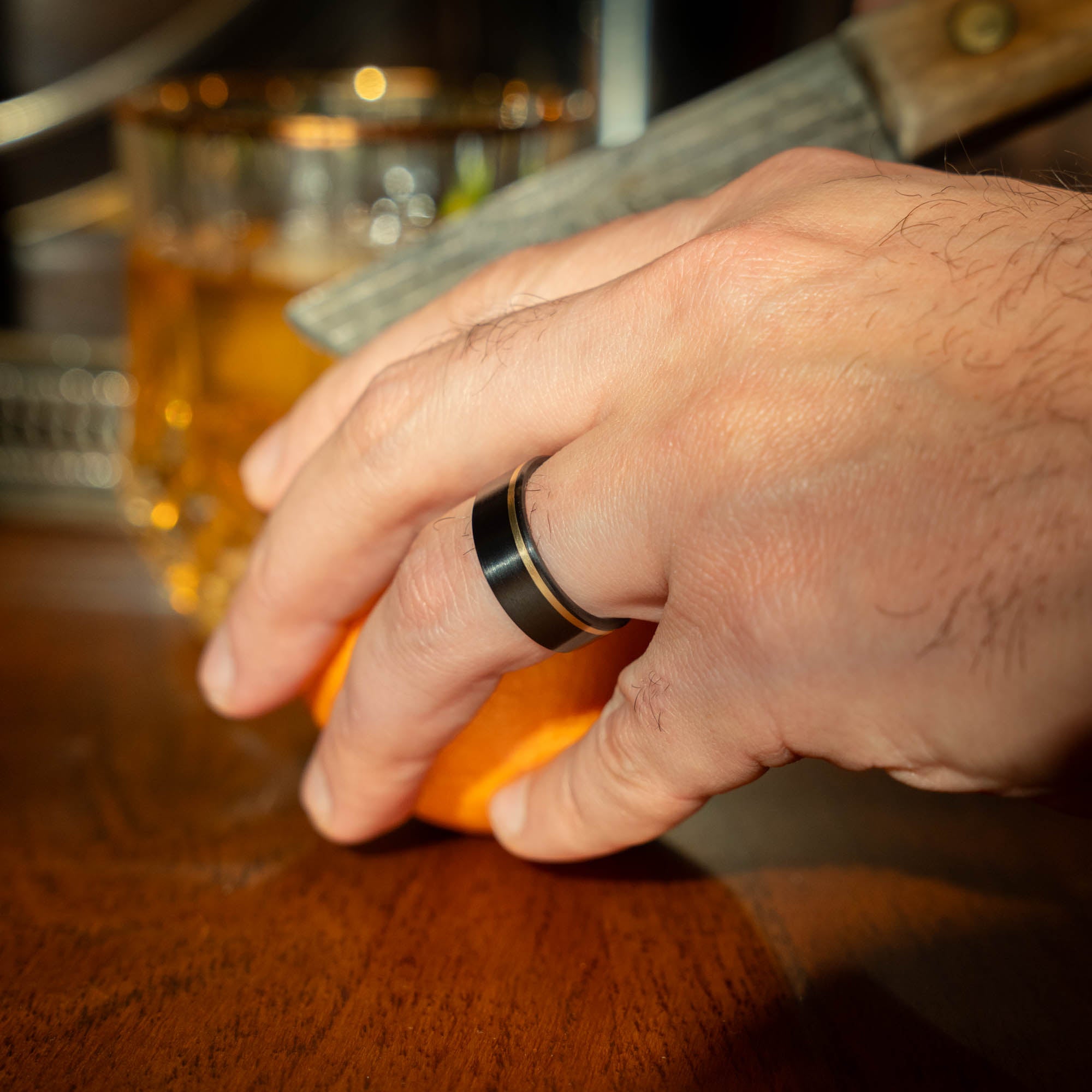 Black Titanium Offset Vertical Gold Inlay Ring