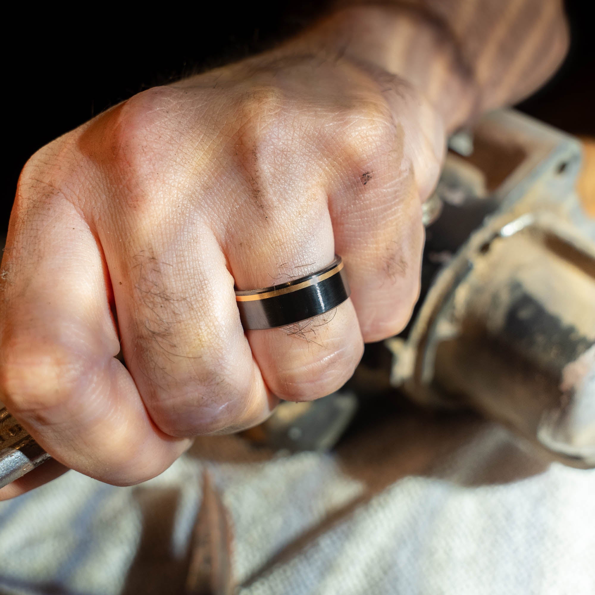 Black Titanium Offset Vertical Gold Inlay Ring