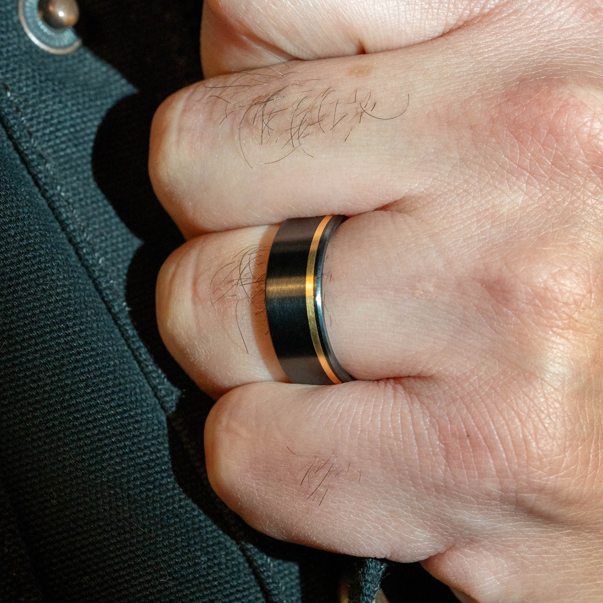 Black Titanium Offset Vertical Gold Inlay Ring