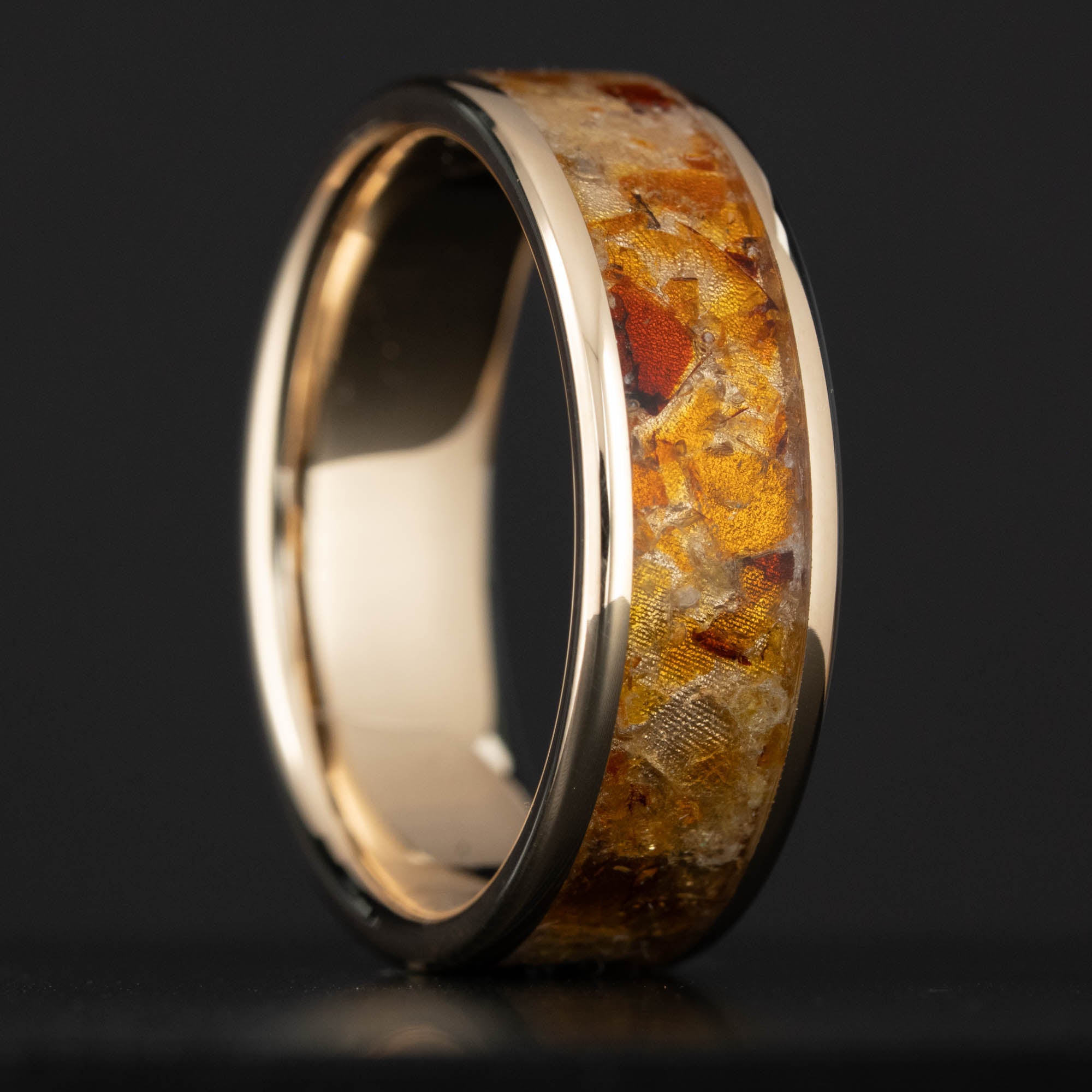 Gold Fossilized Amber Inlay Ring