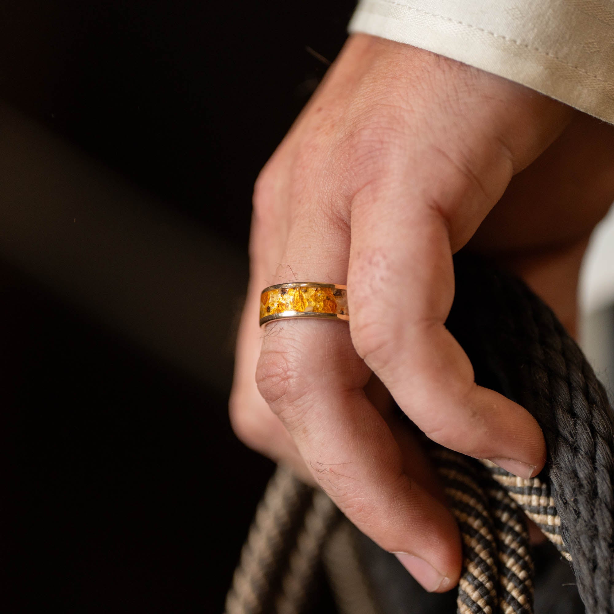 Gold Fossilized Amber Inlay Ring