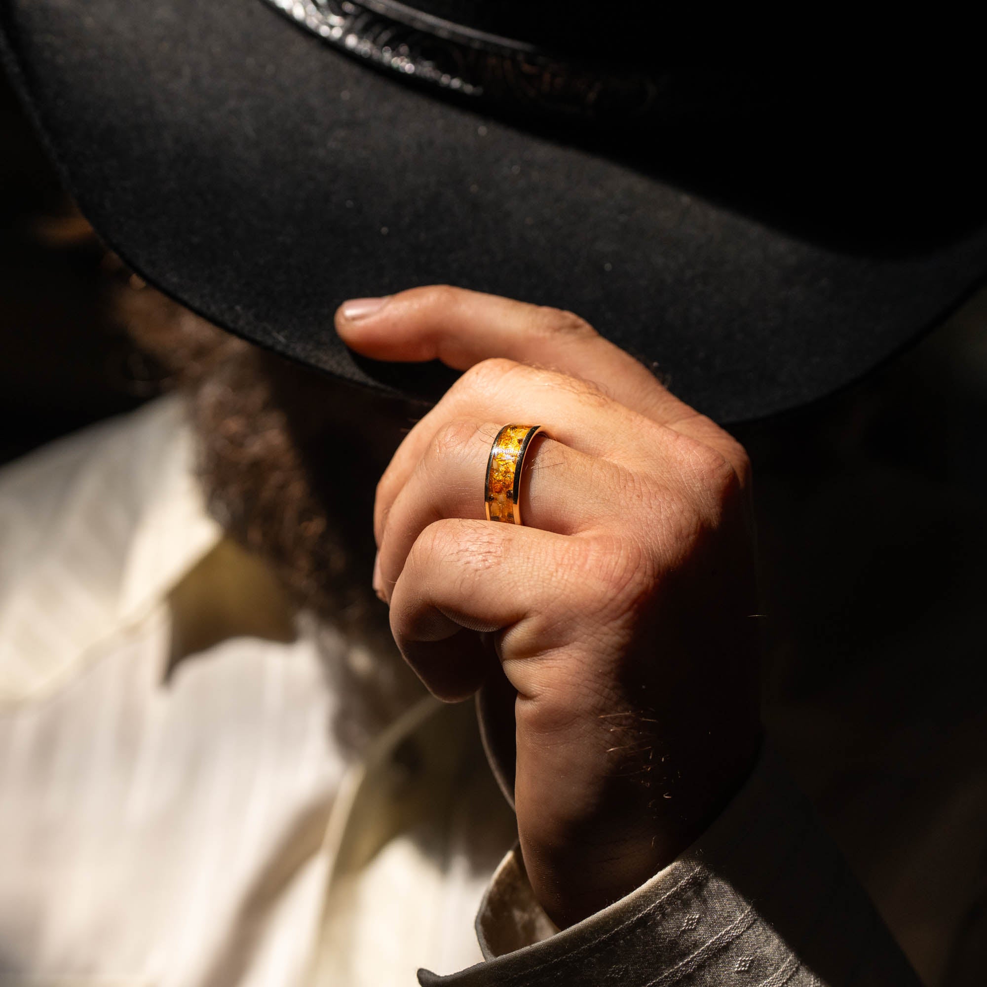 Gold Fossilized Amber Inlay Ring
