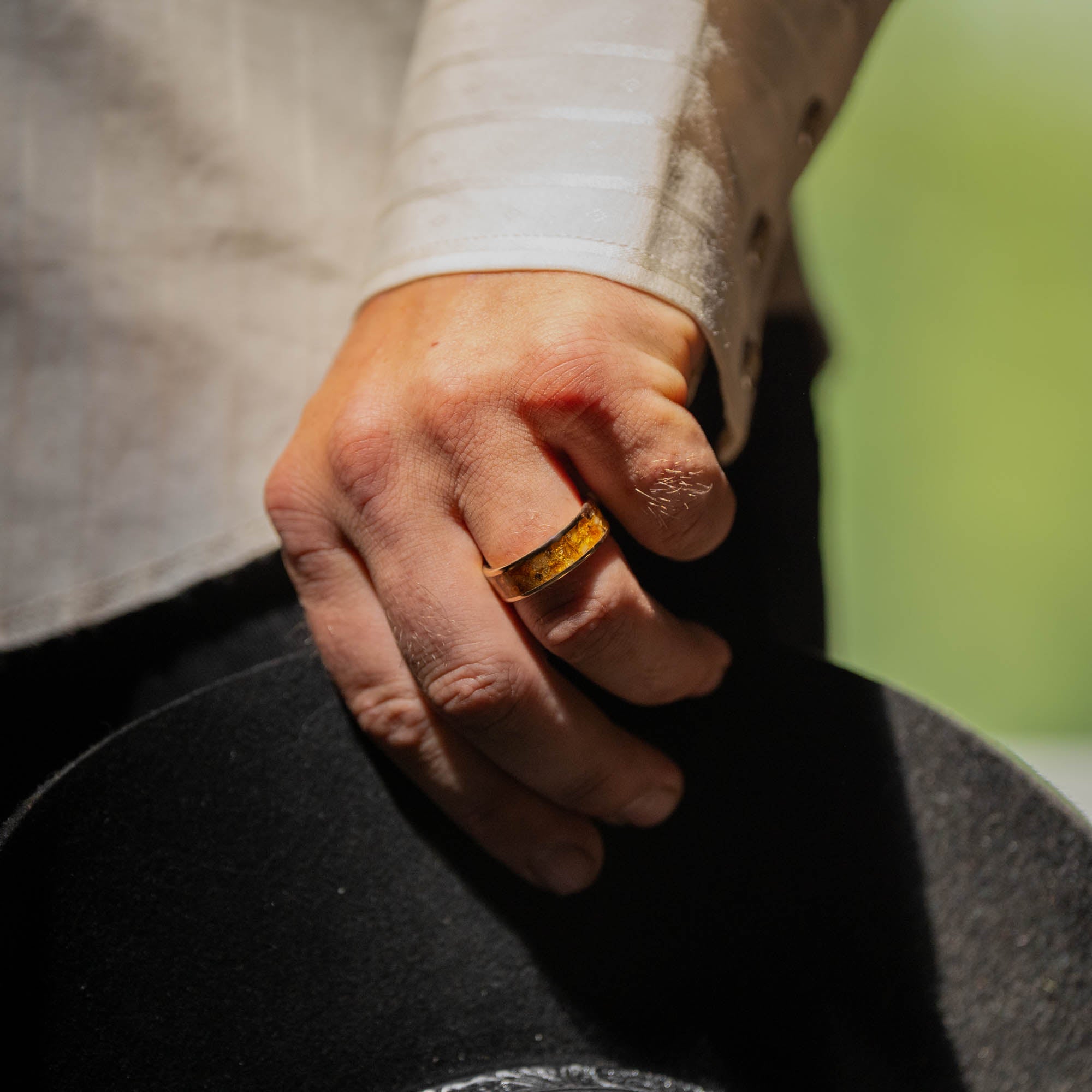Gold Fossilized Amber Inlay Ring