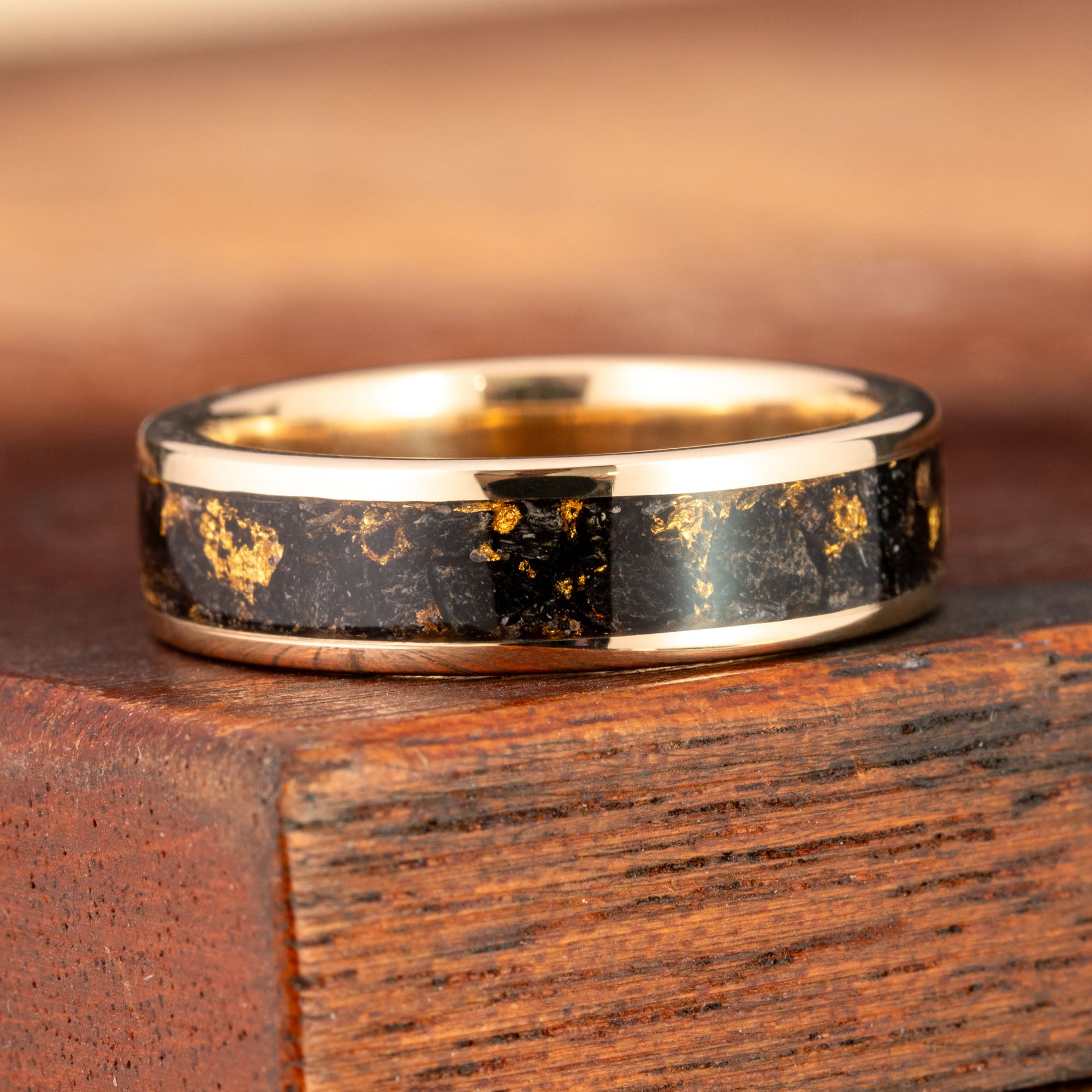 Gold Megalodon Shark Tooth & Gold Leaf Inlay Ring