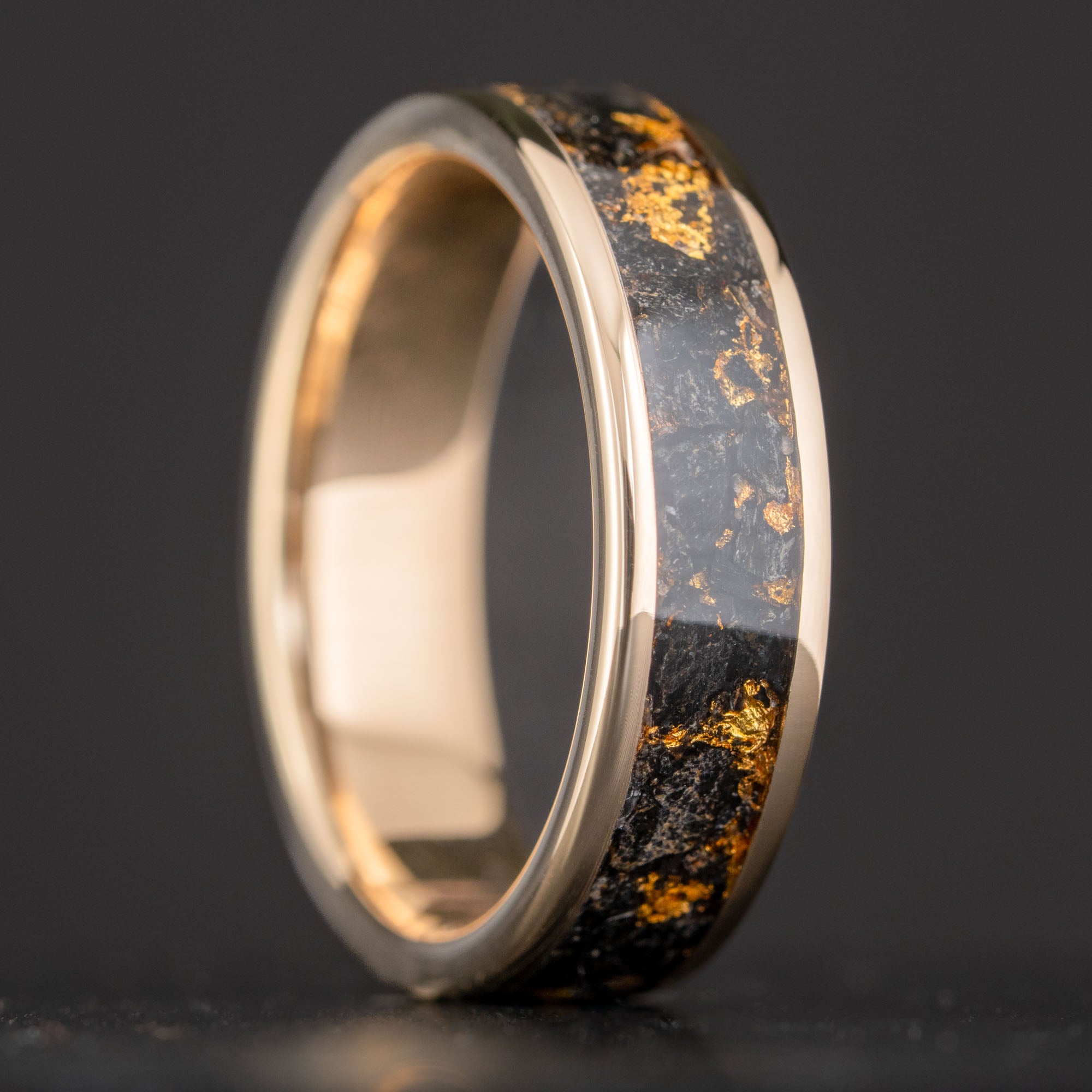 Gold Megalodon Shark Tooth & Gold Leaf Inlay Ring