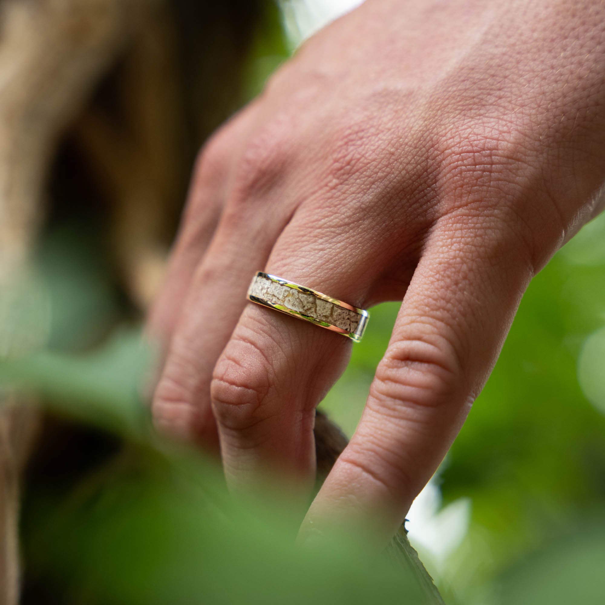 Gold Petoskey Stone Inlay Ring