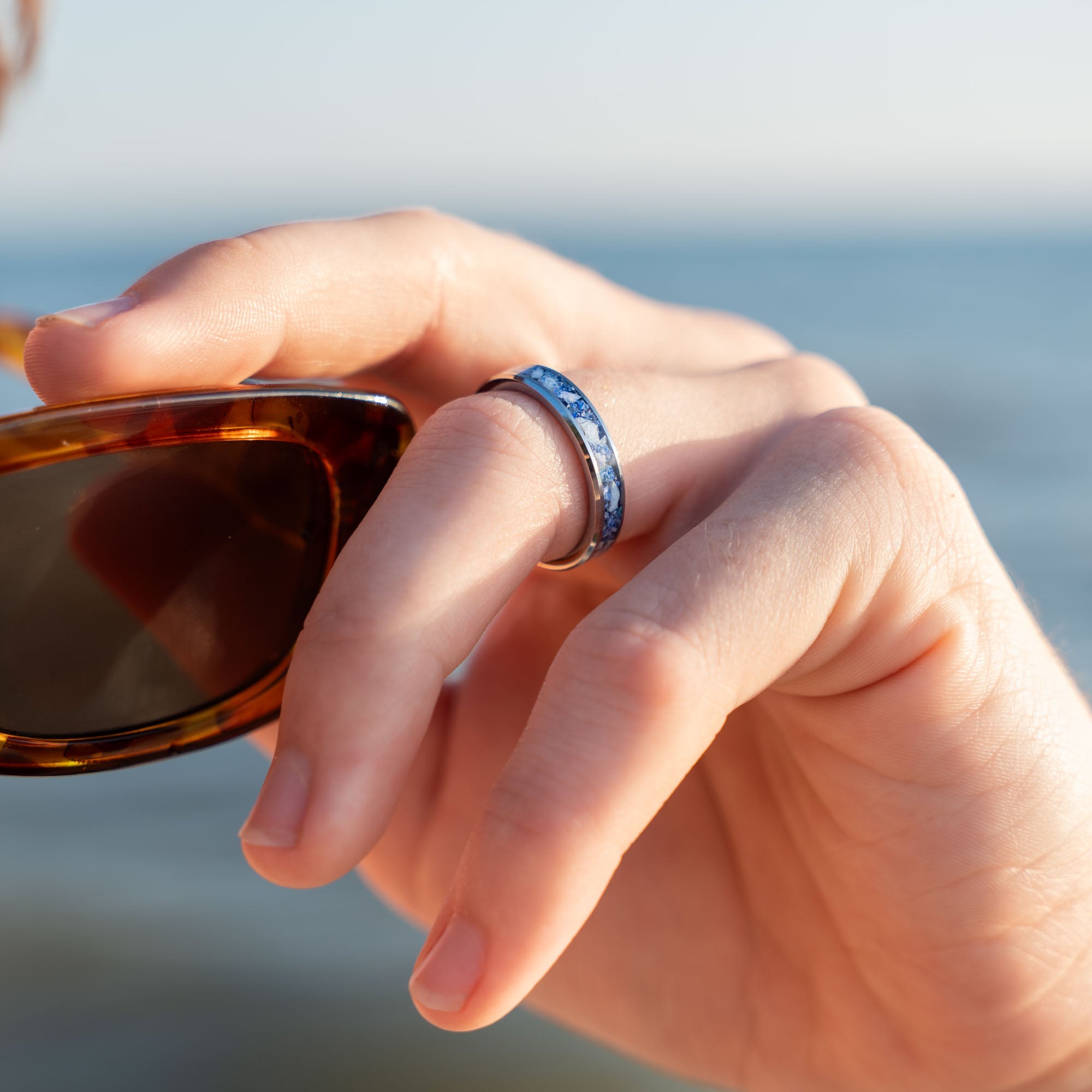 Thin Titanium Lapis Lazuli & Oweh Opal Inlay Ring