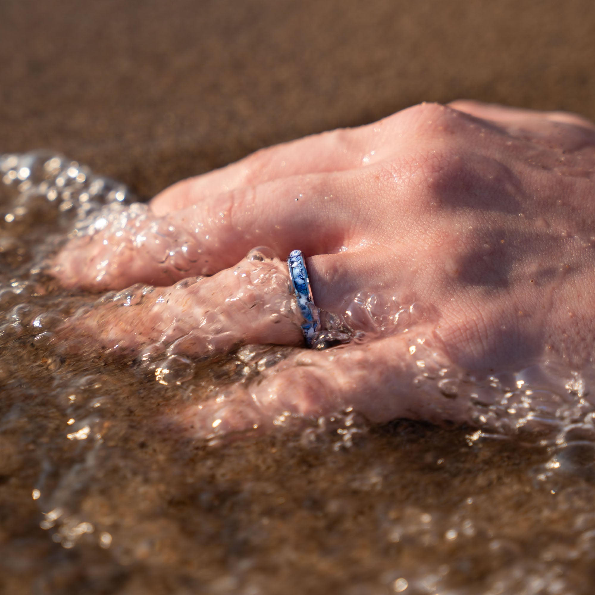 Thin Titanium Lapis Lazuli & Oweh Opal Inlay Ring