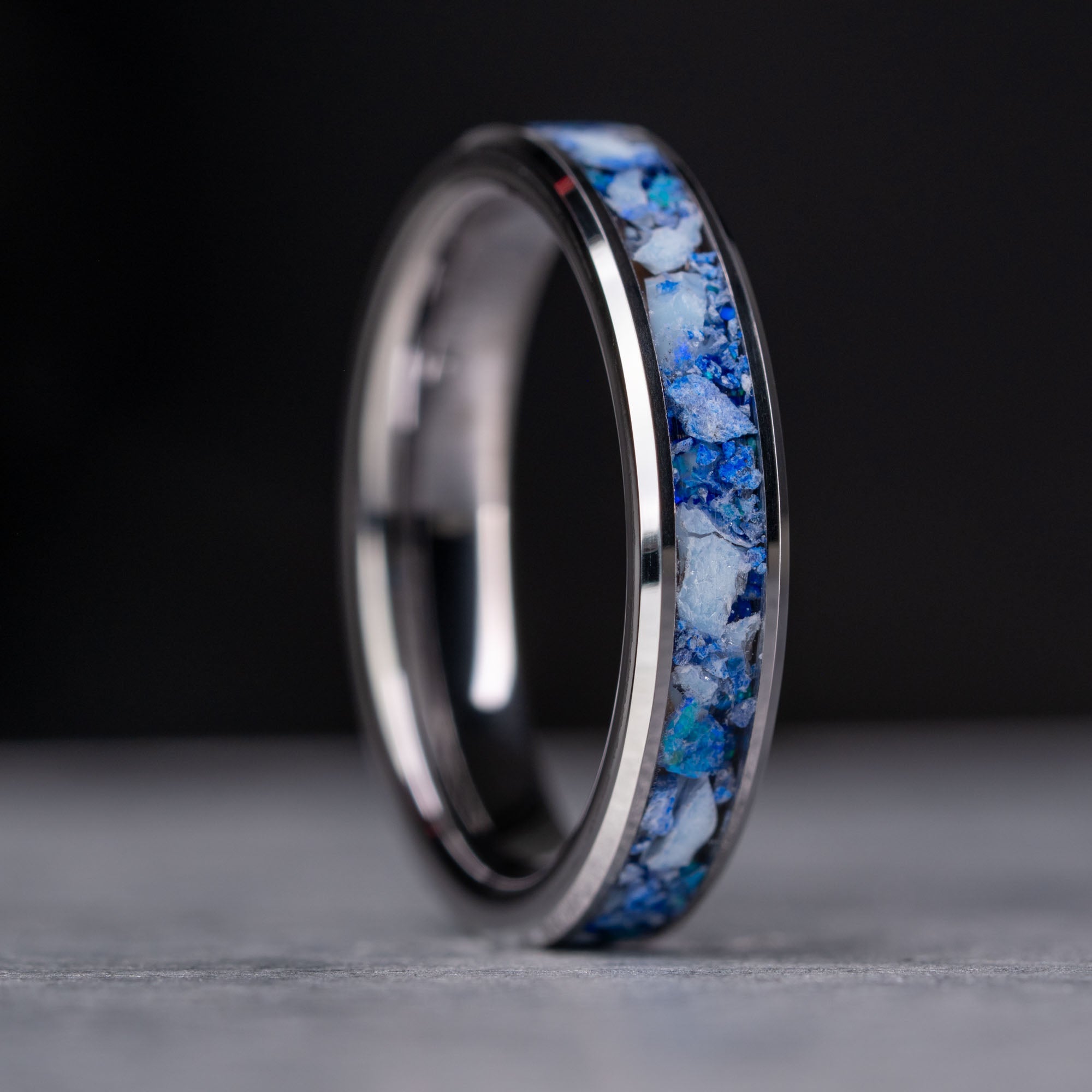 Thin Titanium Lapis Lazuli & Oweh Opal Inlay Ring