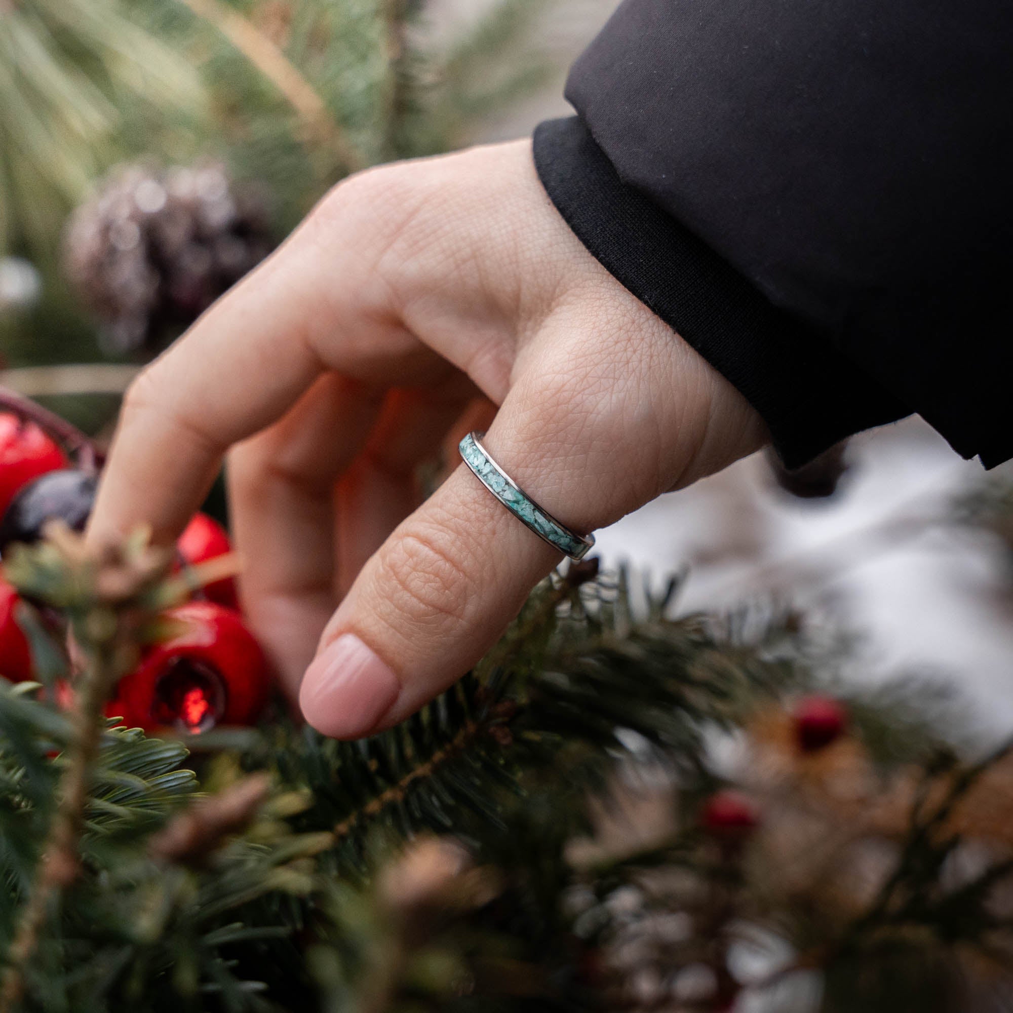 Thin Titanium Leland Blue Stone Inlay Ring