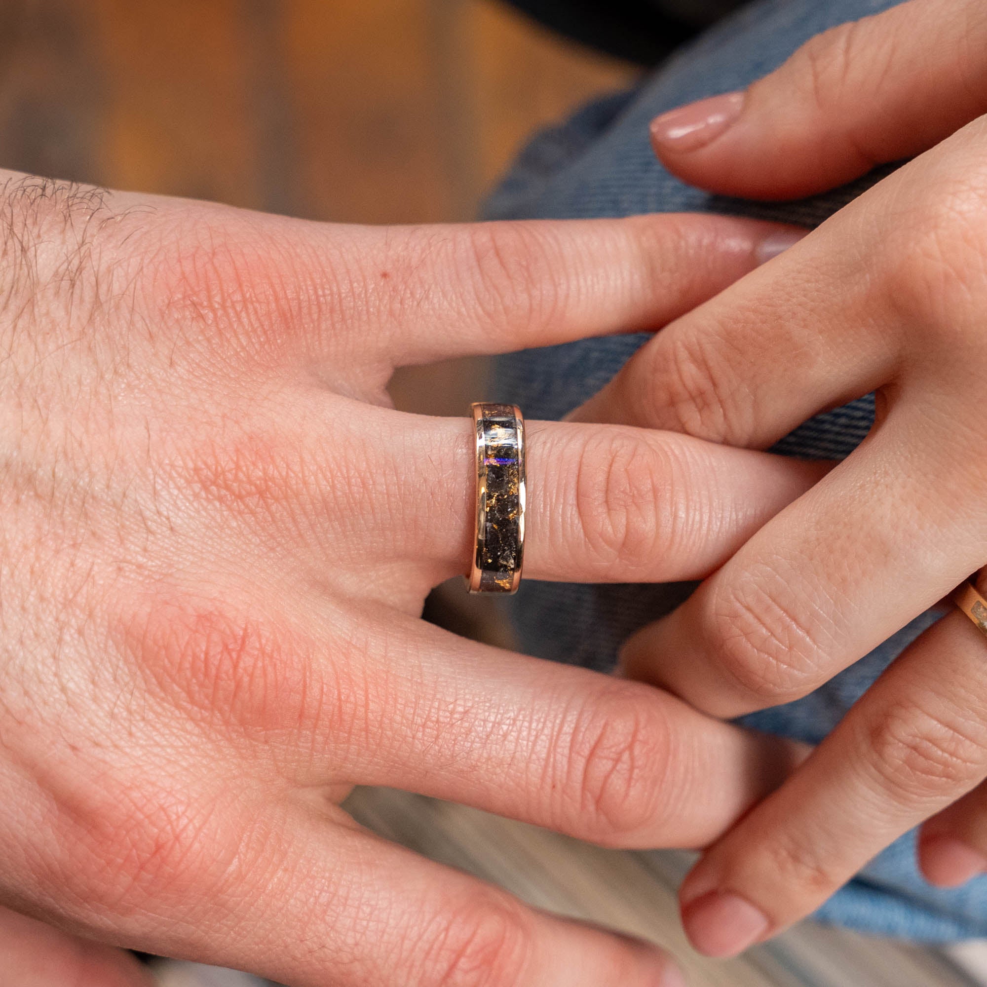 Gold Megalodon Shark Tooth & Gold Leaf Inlay Ring