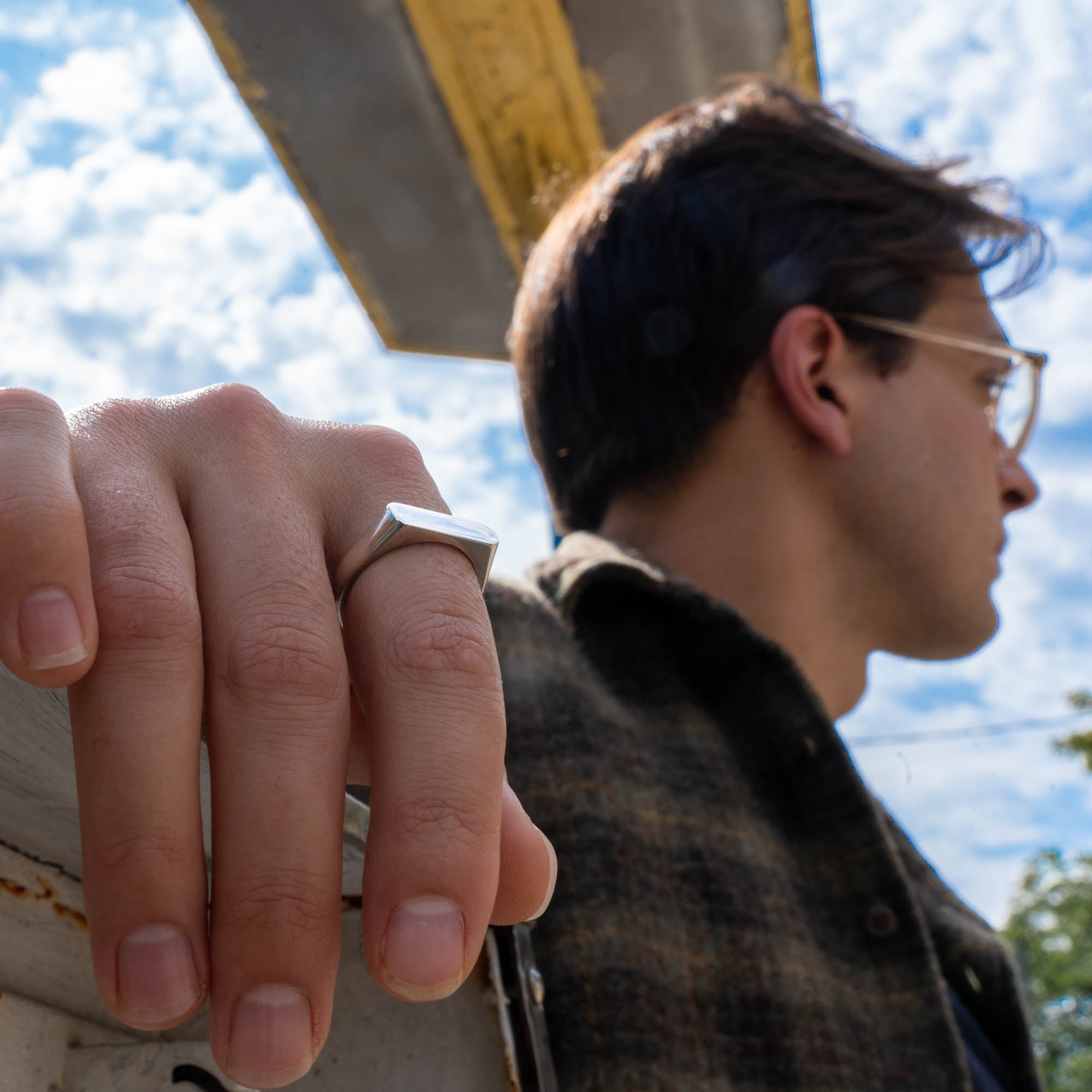 Polished Silver Rectangular Signet Ring