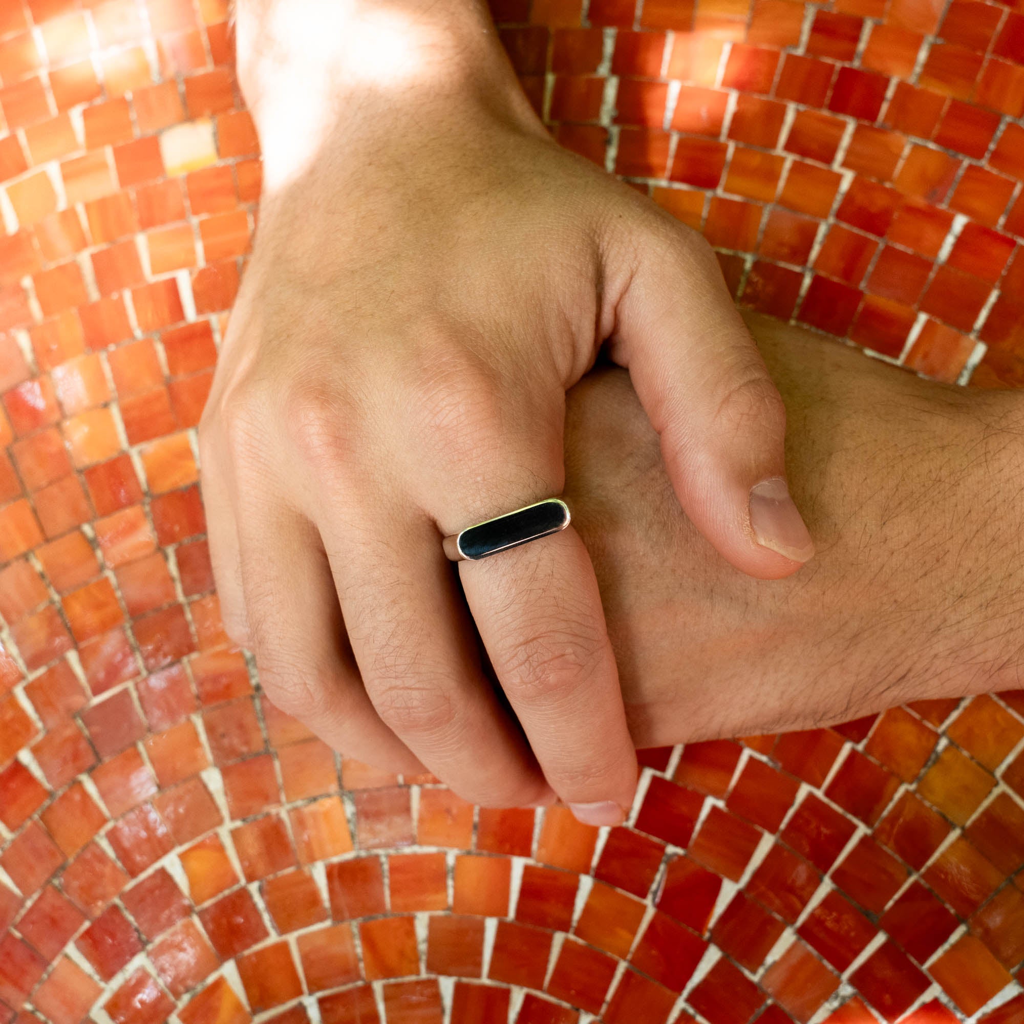 Polished Silver Rectangular Signet Ring