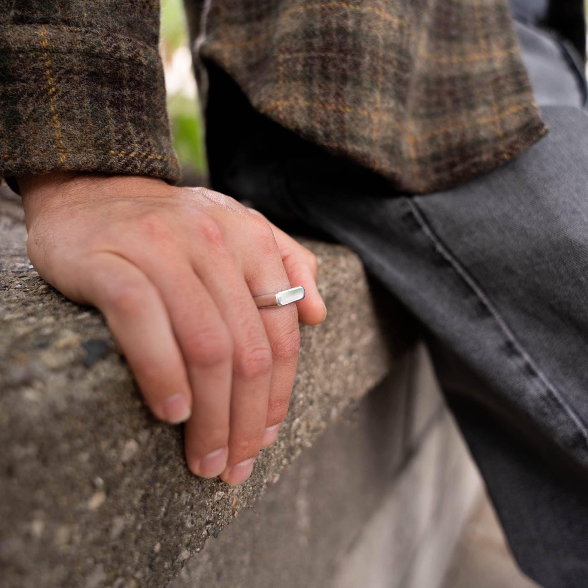 Polished Silver Rectangular Signet Ring