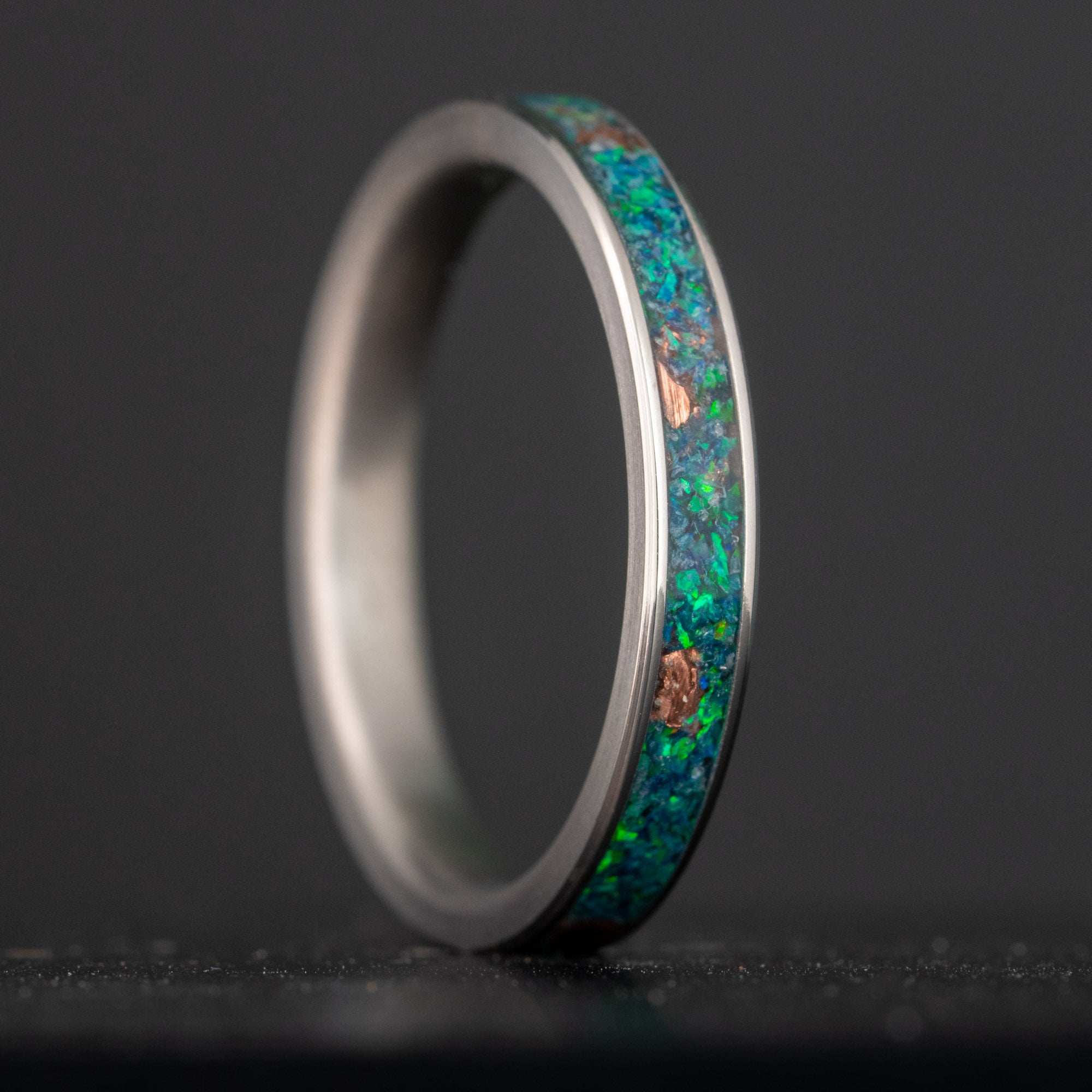 Thin Titanium Opal & Copper Inlay Ring