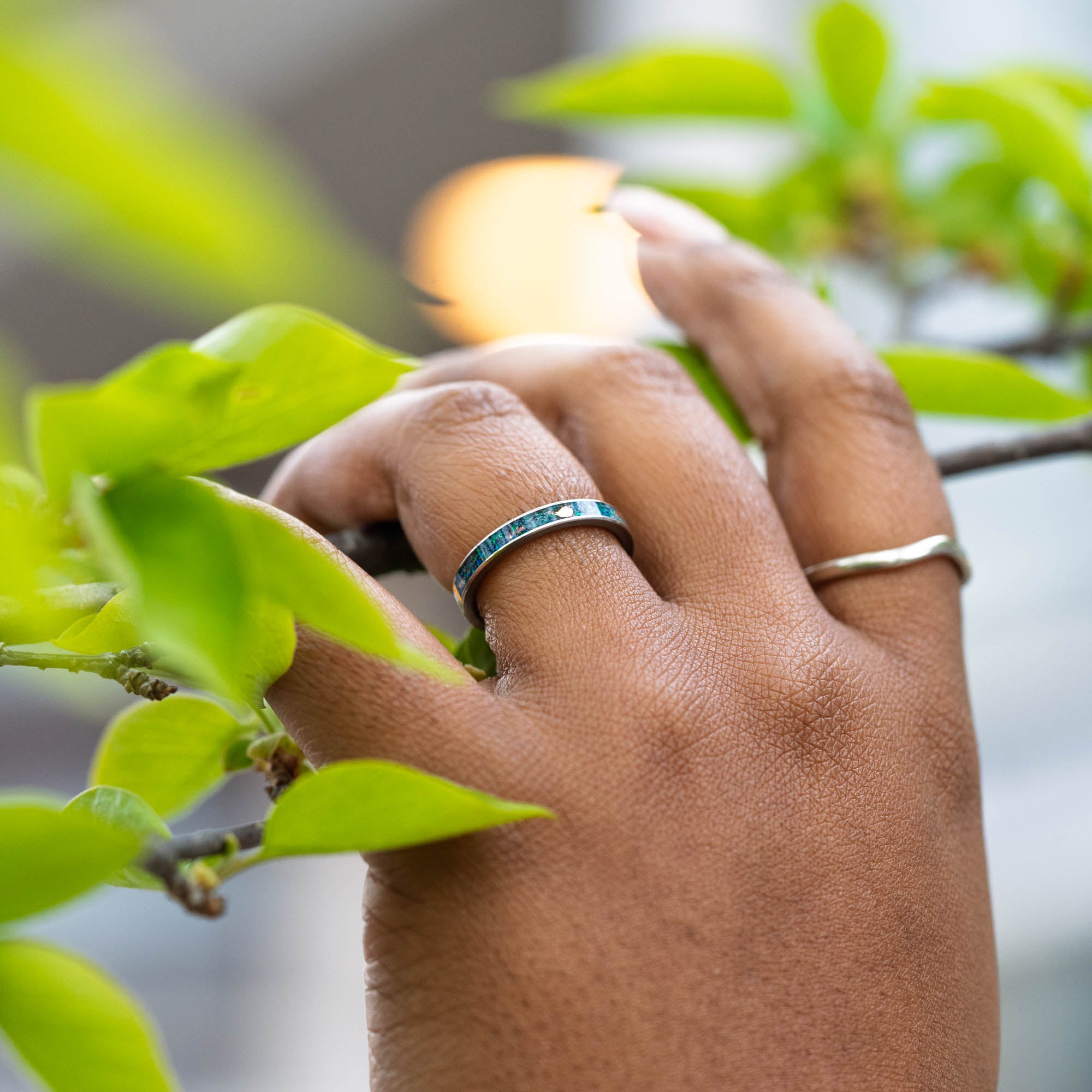 Thin Titanium Opal & Copper Inlay Ring