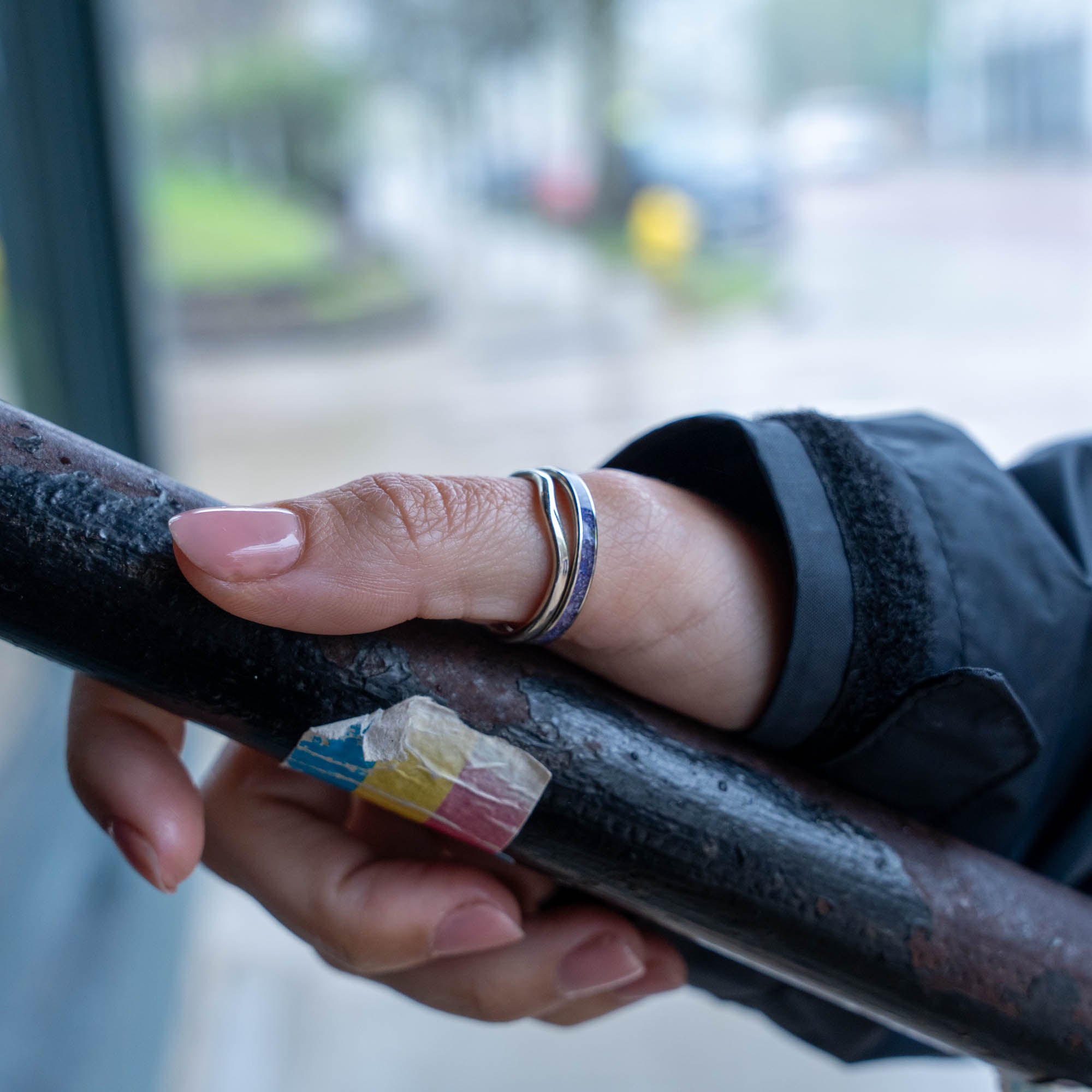 Thin Titanium Ruby Inlay Ring
