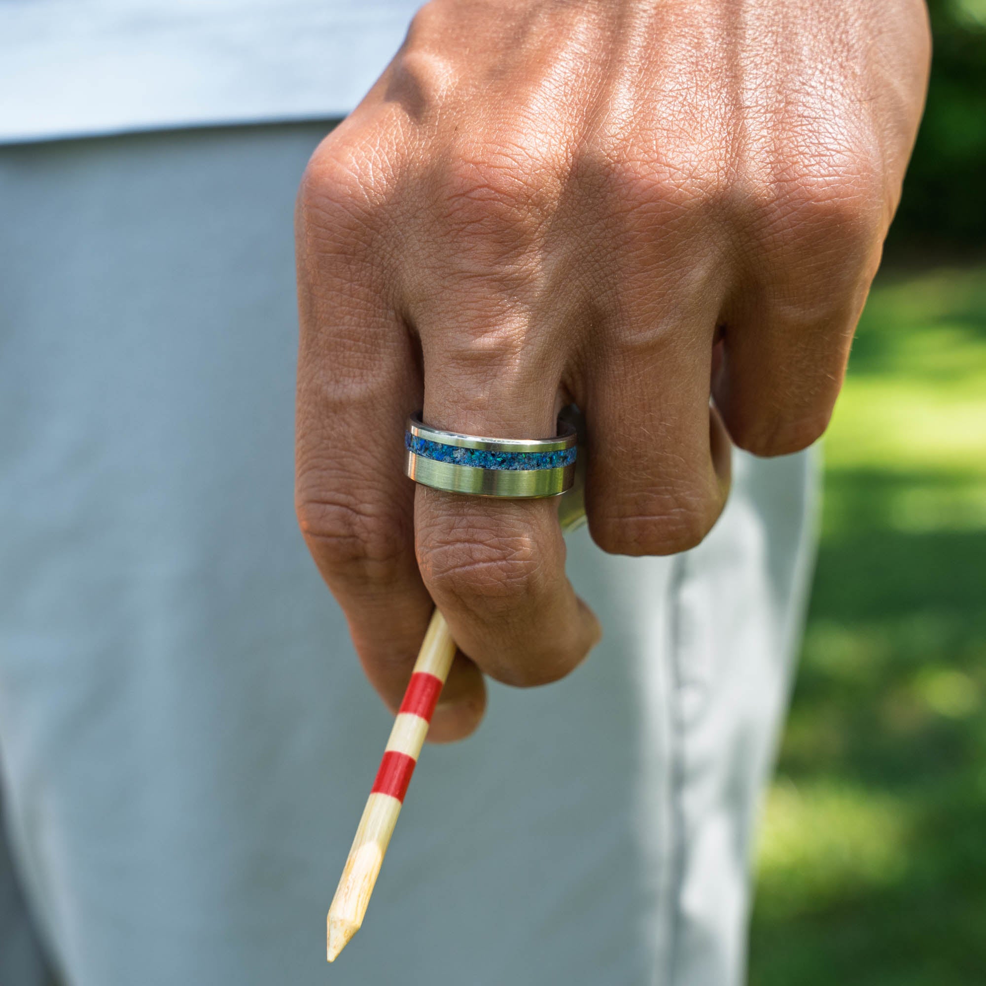 Titanium Sky Blue Opal Offset Ring