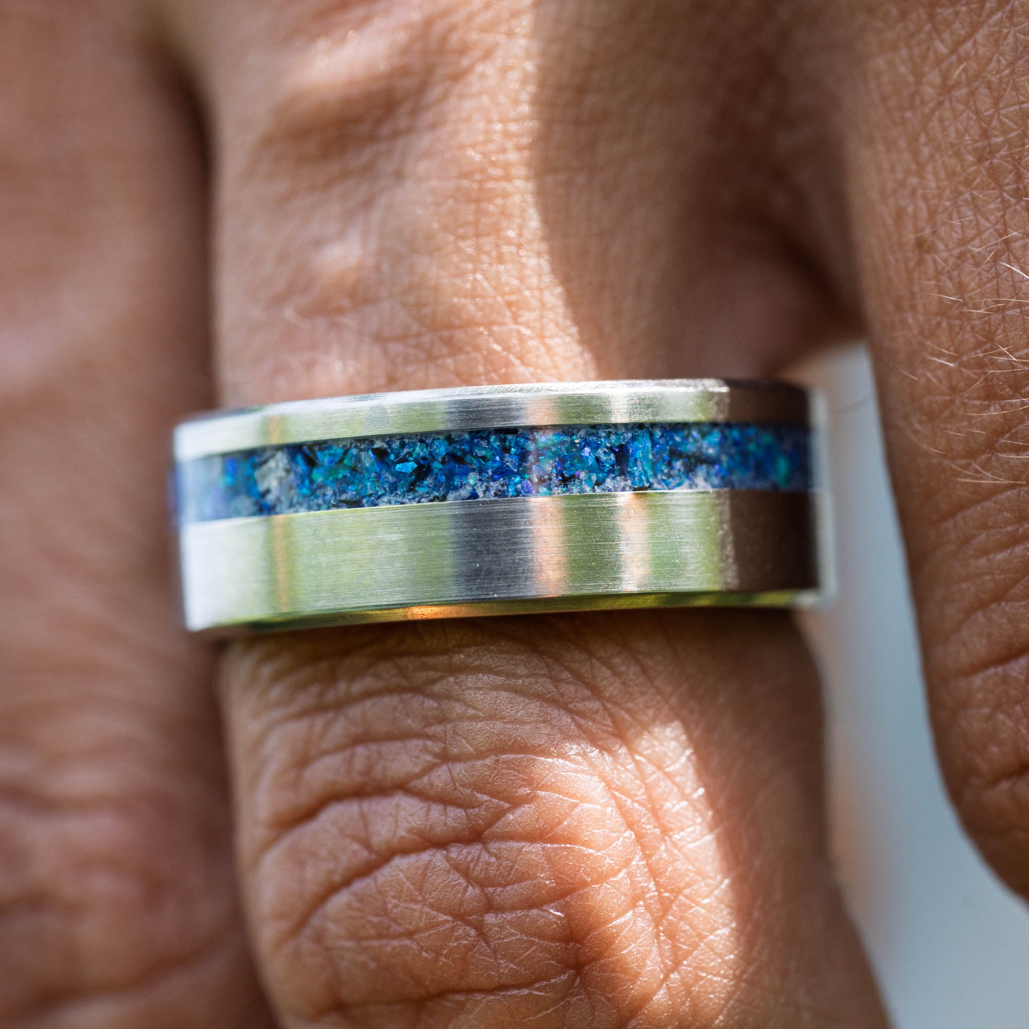 Titanium Sky Blue Opal Offset Ring