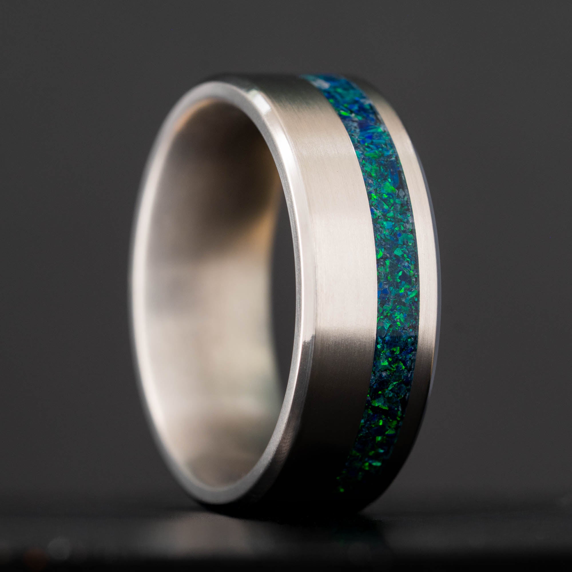Titanium Black Emerald Opal Offset Ring