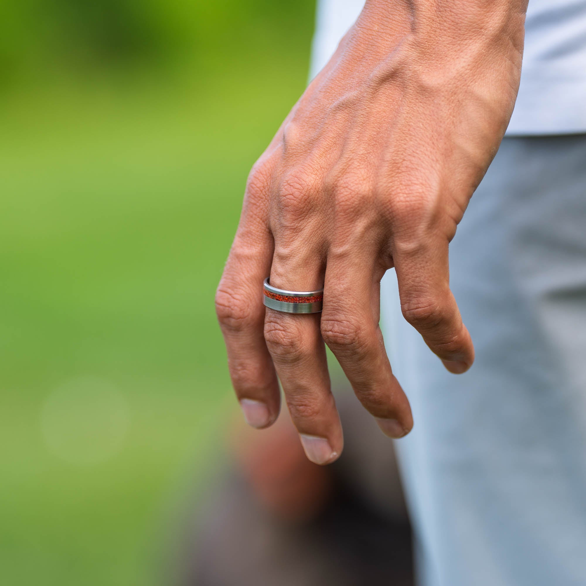 Titanium Fire Opal Offset Ring