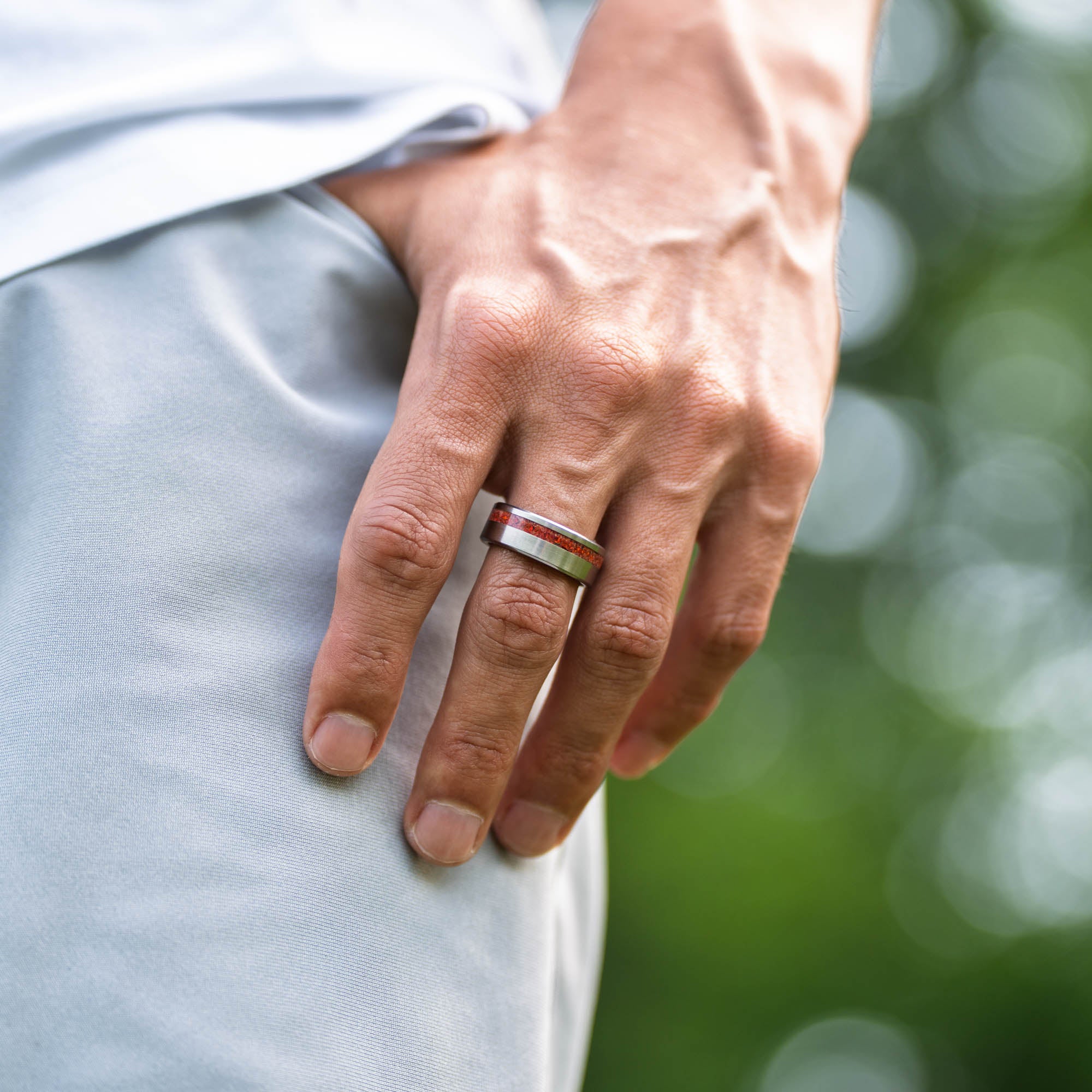 Titanium Fire Opal Offset Ring