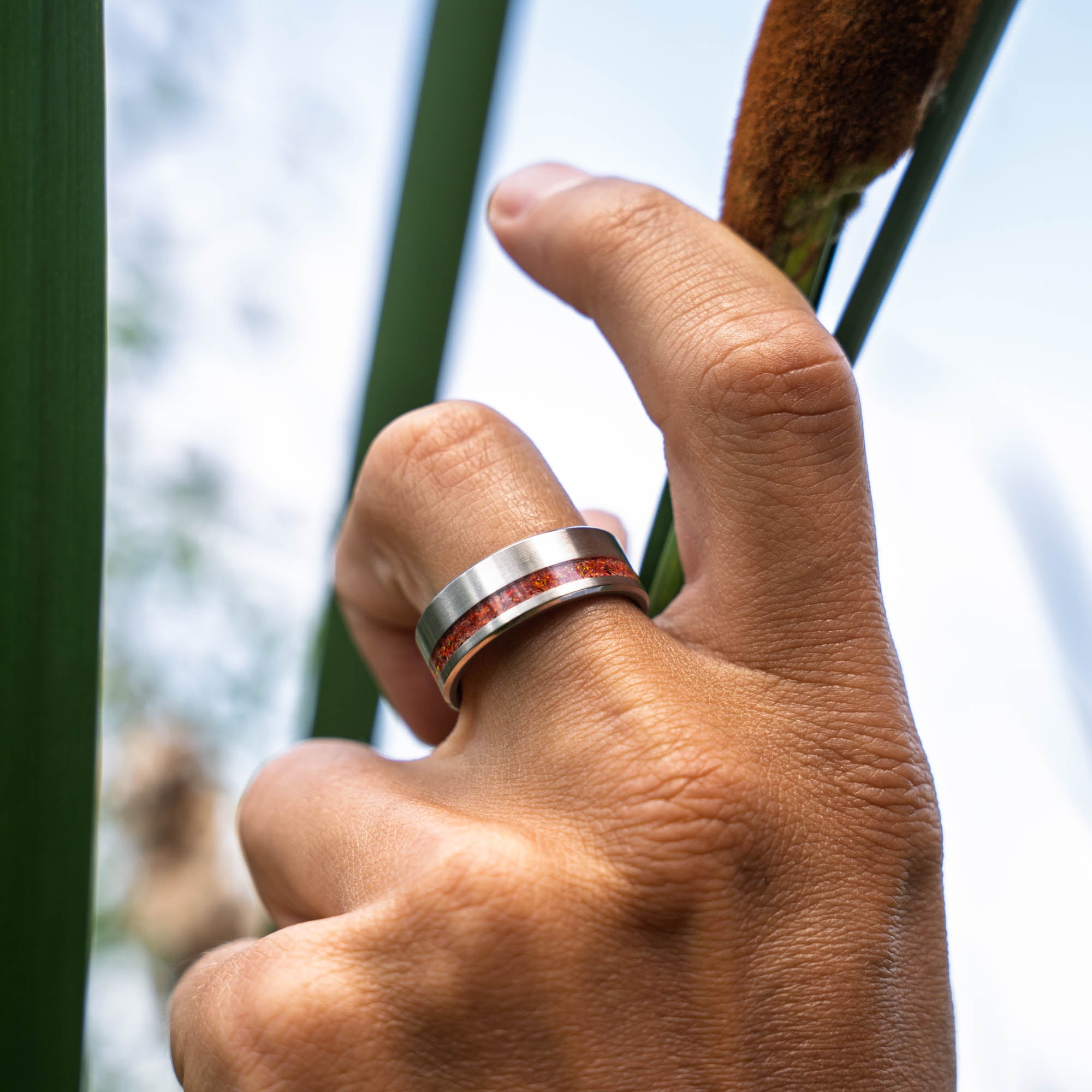 Titanium Fire Opal Offset Ring