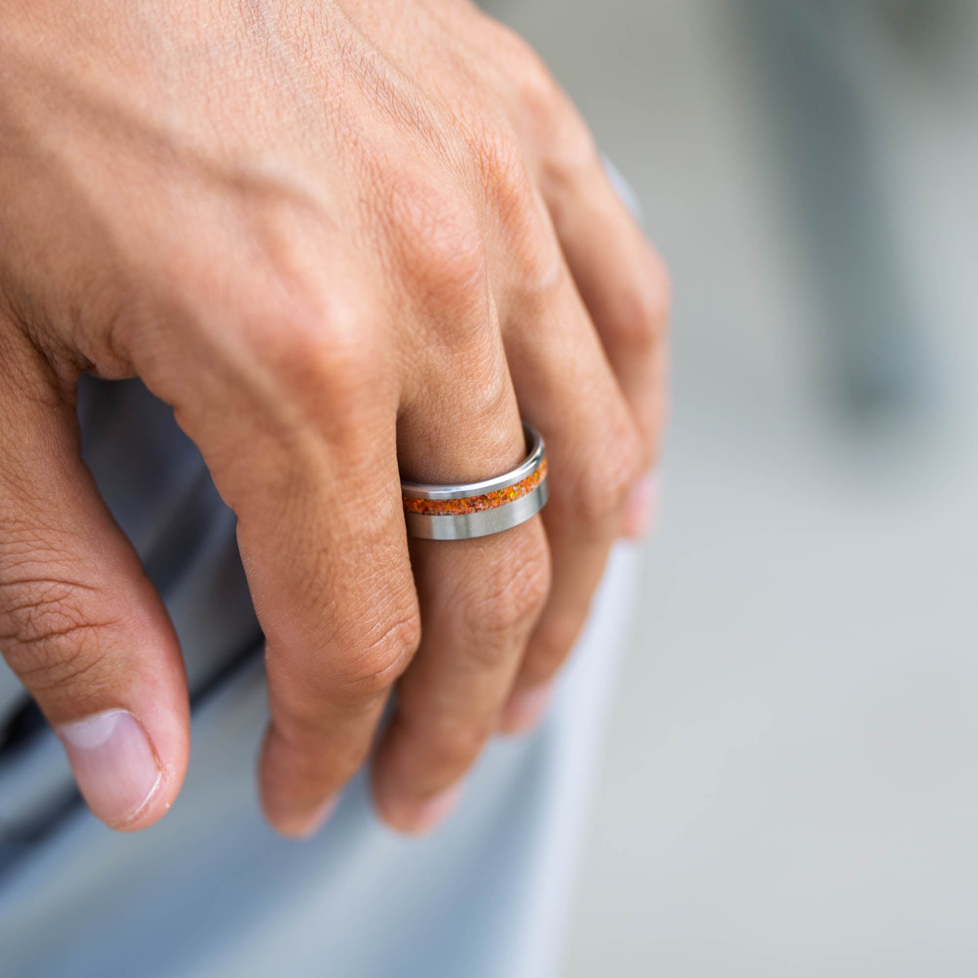 Titanium Orange Opal Offset Ring
