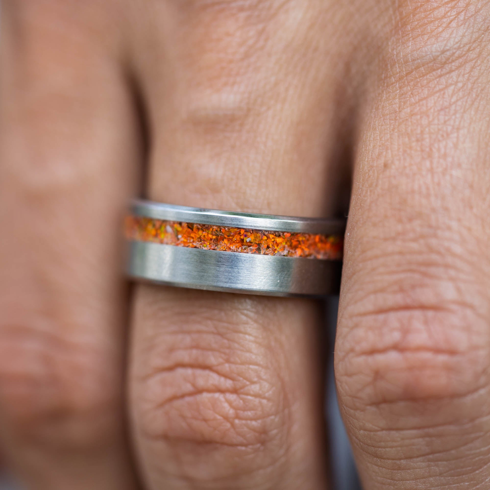 Titanium Orange Opal Offset Ring