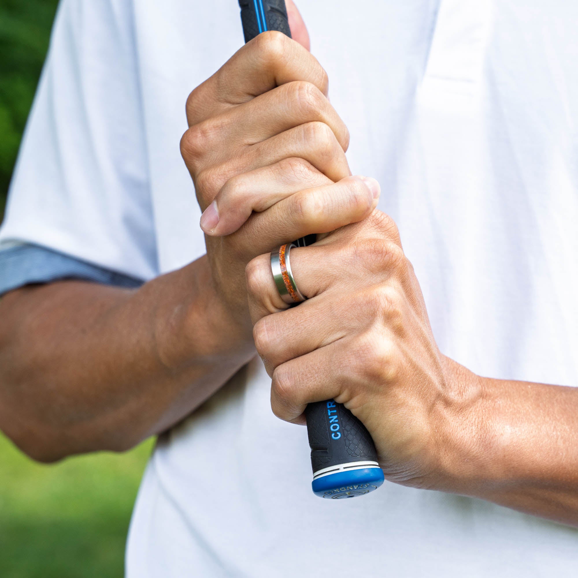 Titanium Orange Opal Offset Ring