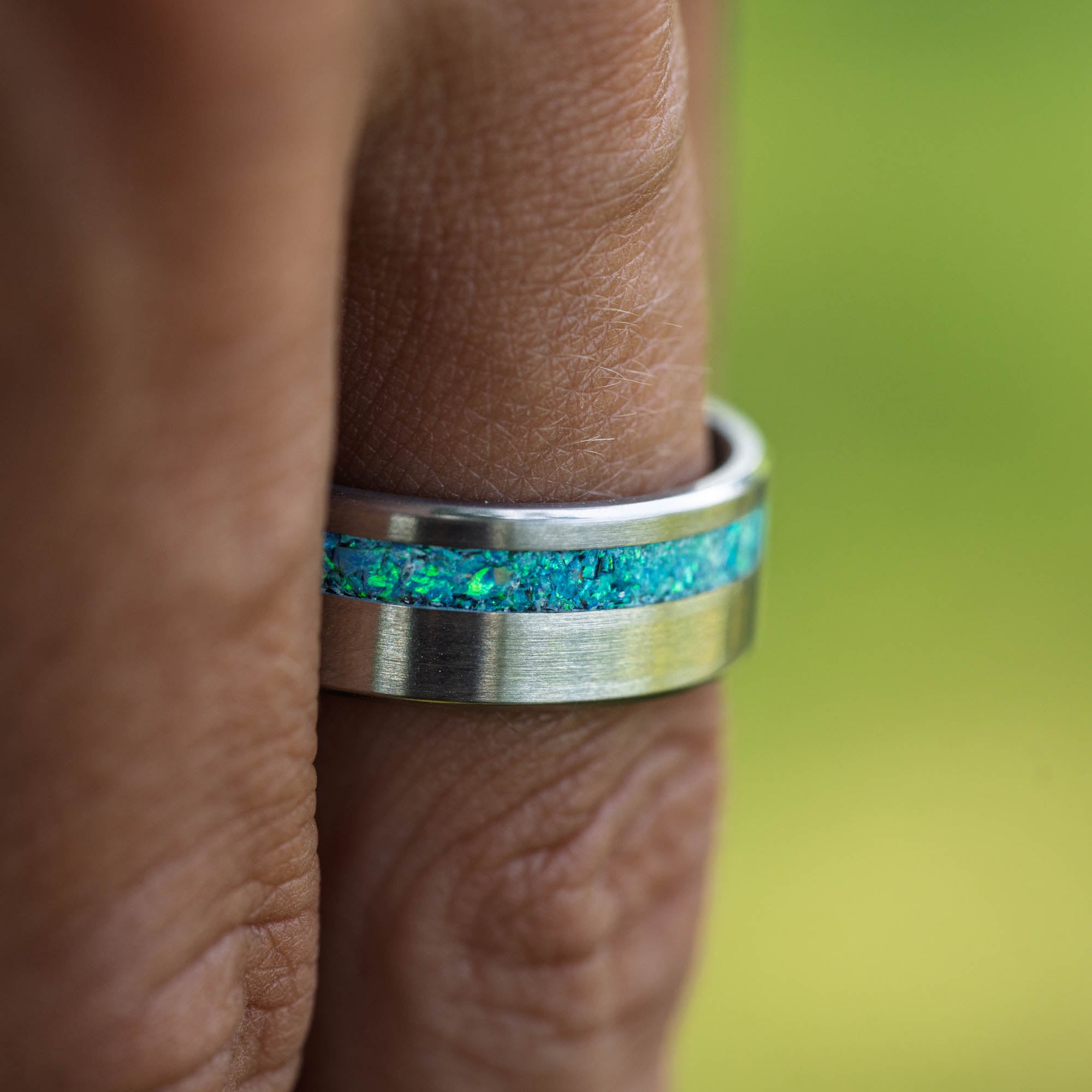 Titanium Aquamarine Opal Offset Ring