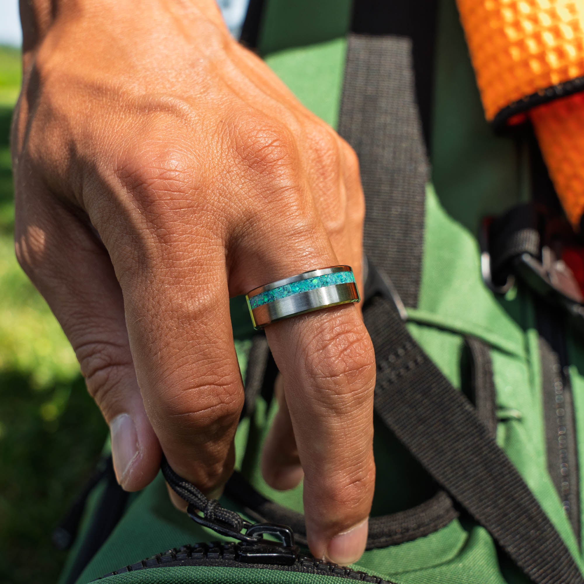 Titanium Aquamarine Opal Offset Ring