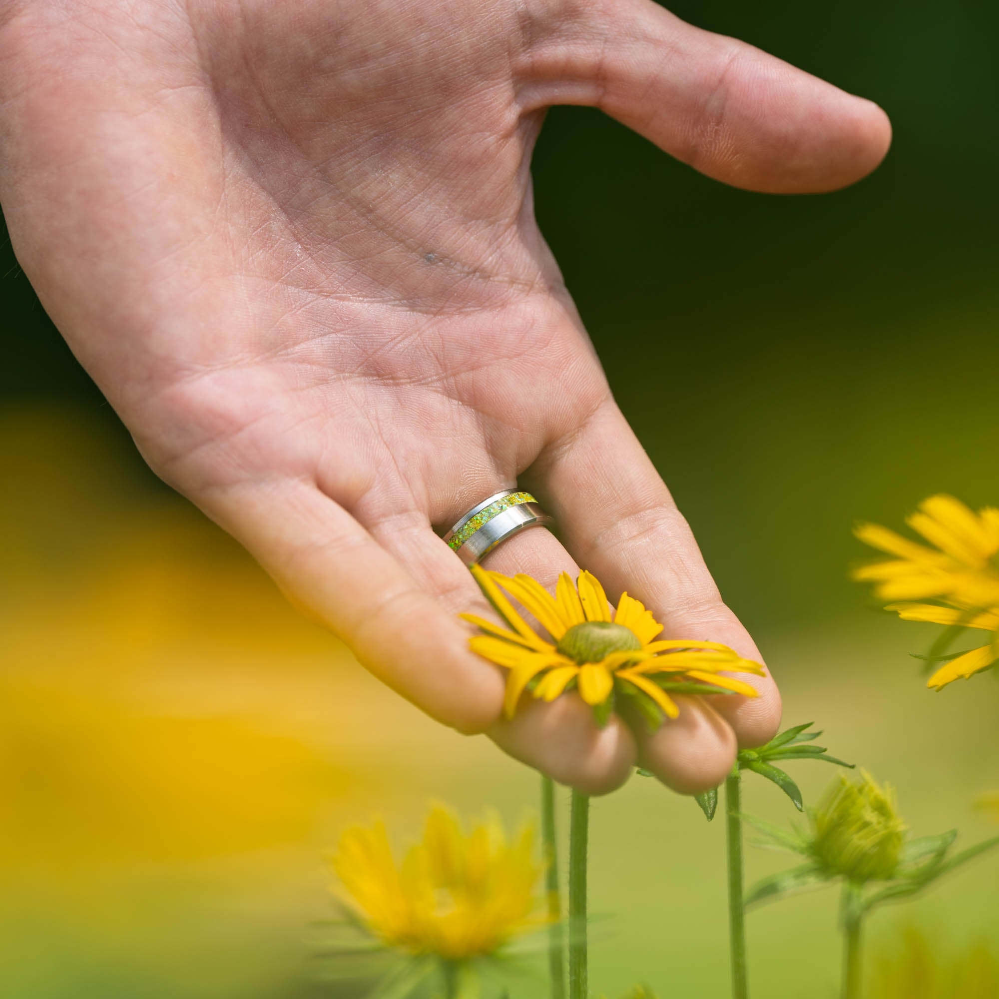 Titanium Yellow Opal Offset Ring