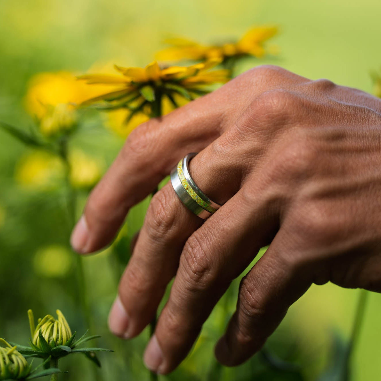 Titanium Yellow Opal Offset Ring