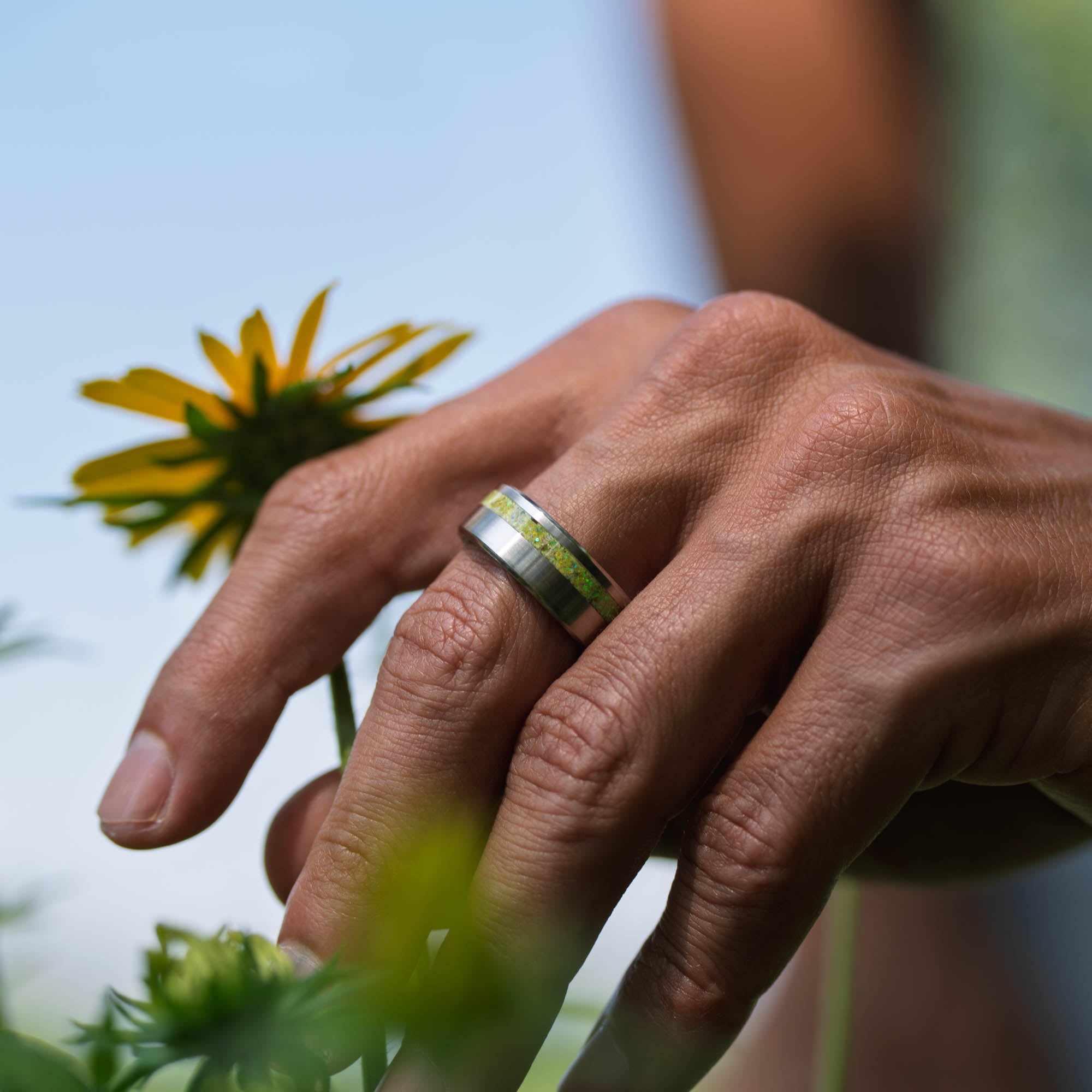 Titanium Yellow Opal Offset Ring