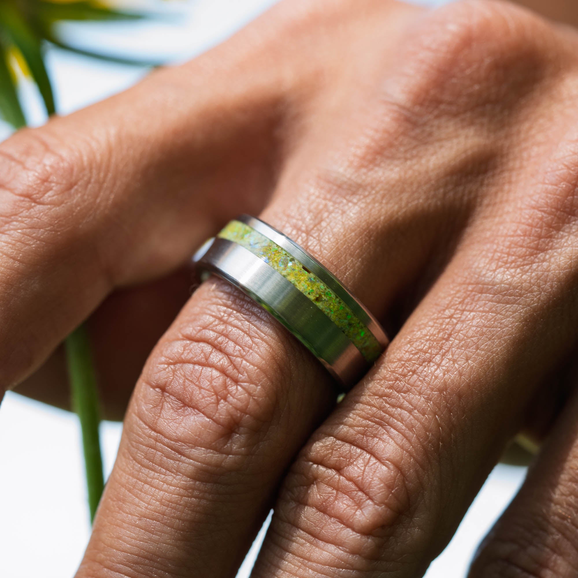 Titanium Yellow Opal Offset Ring