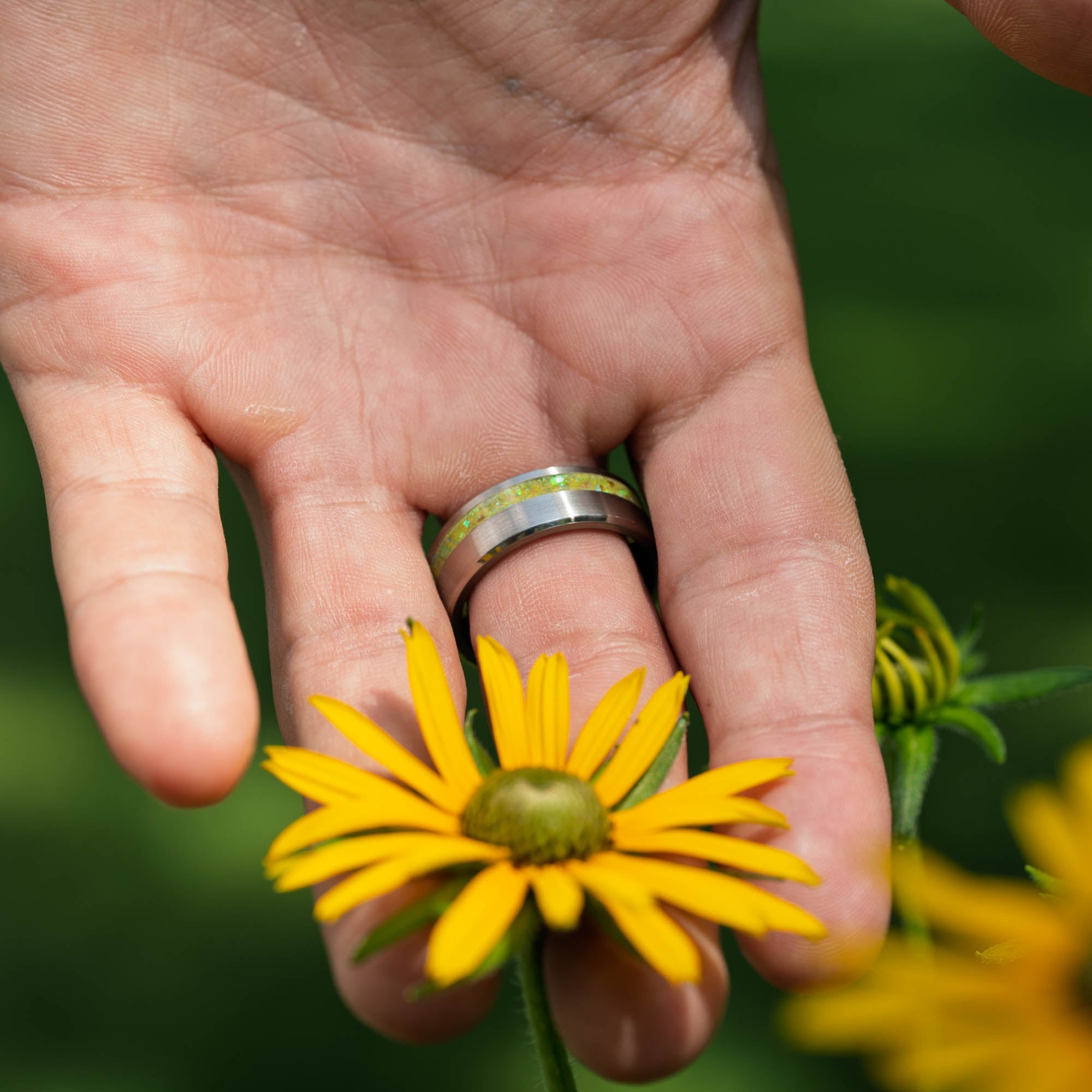 Titanium Yellow Opal Offset Ring