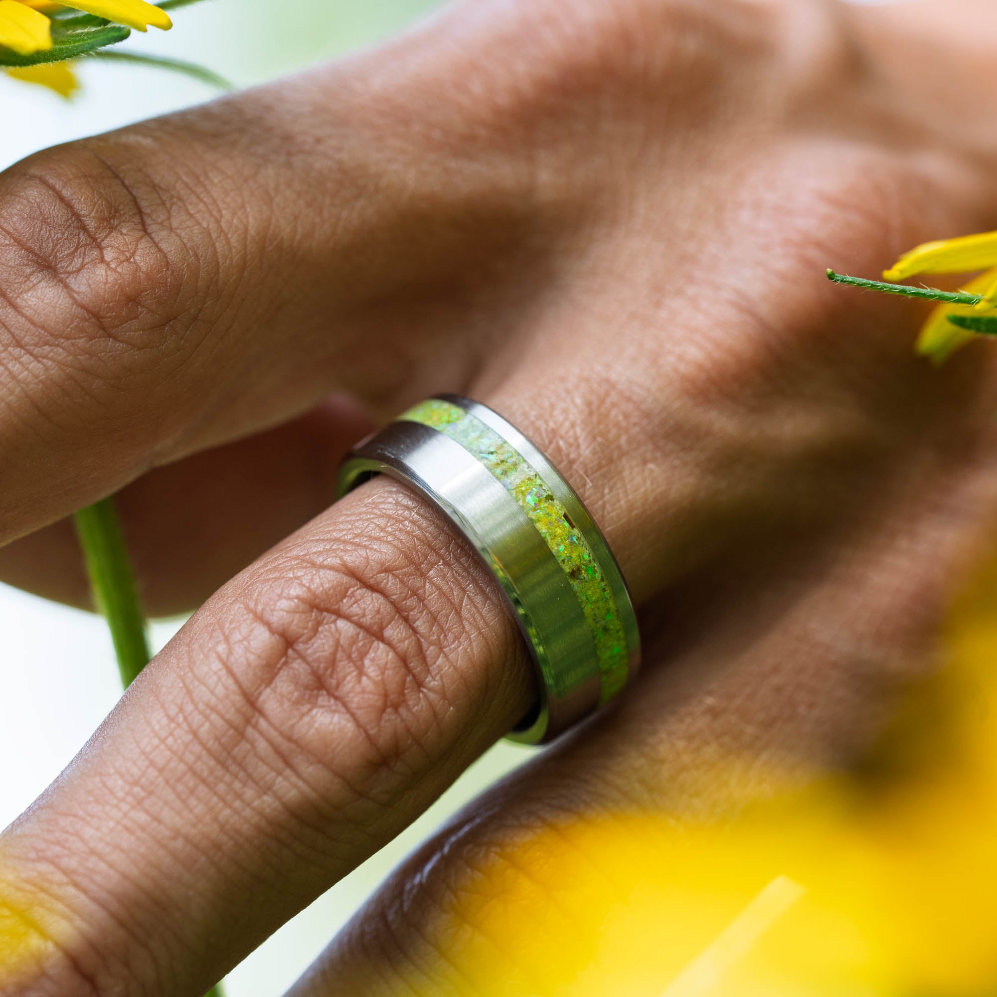 Titanium Yellow Opal Offset Ring