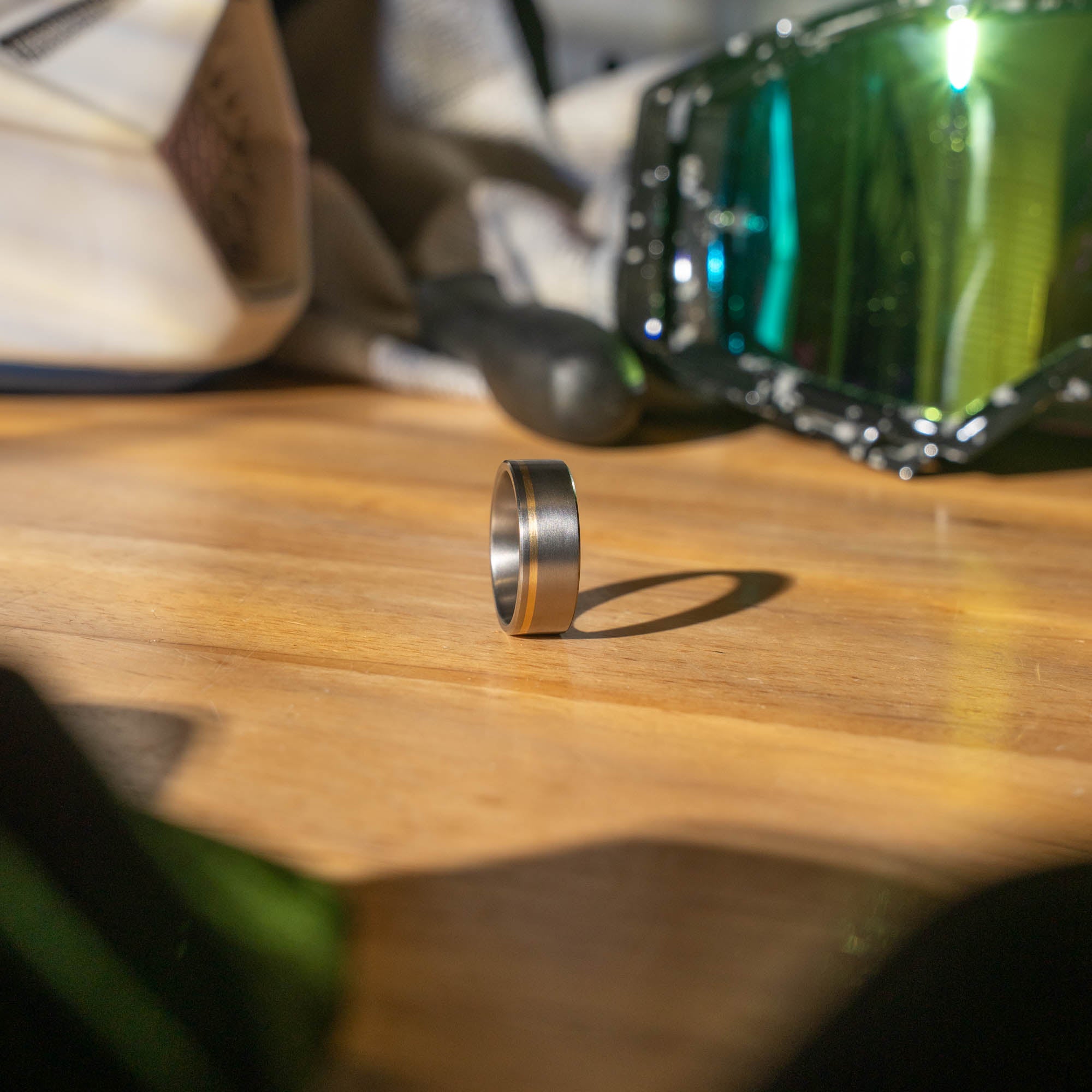 Titanium Offset Vertical Gold Inlay Ring