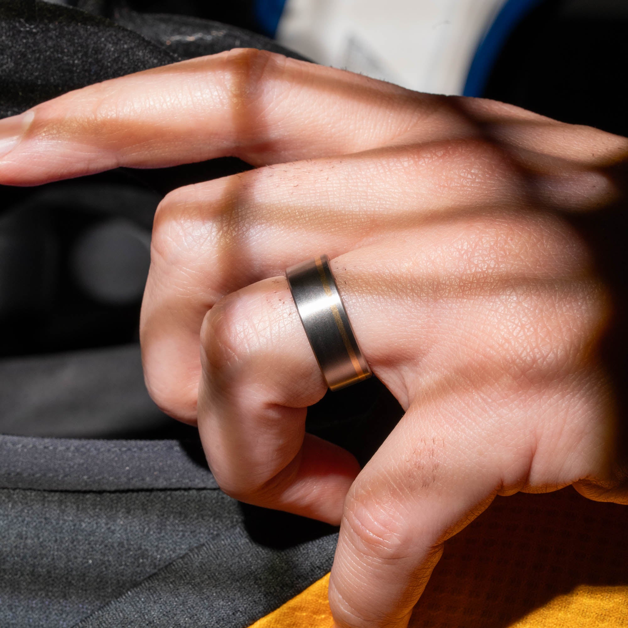 Titanium Offset Vertical Gold Inlay Ring