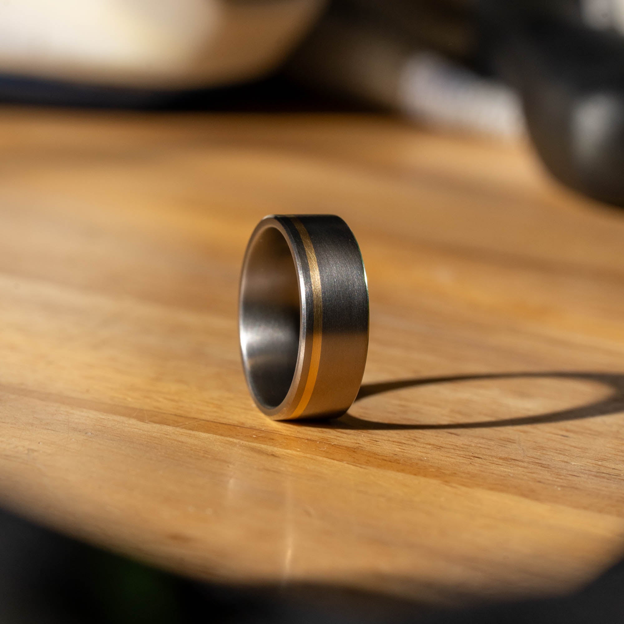 Titanium Offset Vertical Gold Inlay Ring