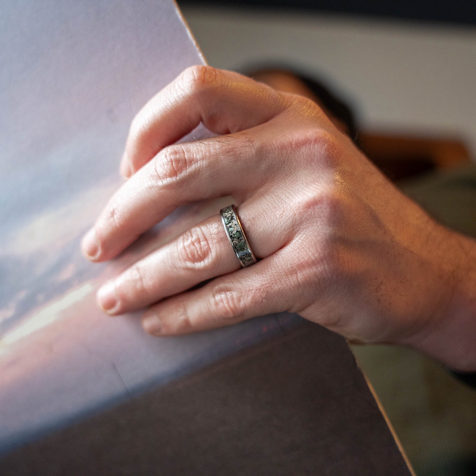Titanium Yooper Glow & Leland Blue Stone Inlay Ring