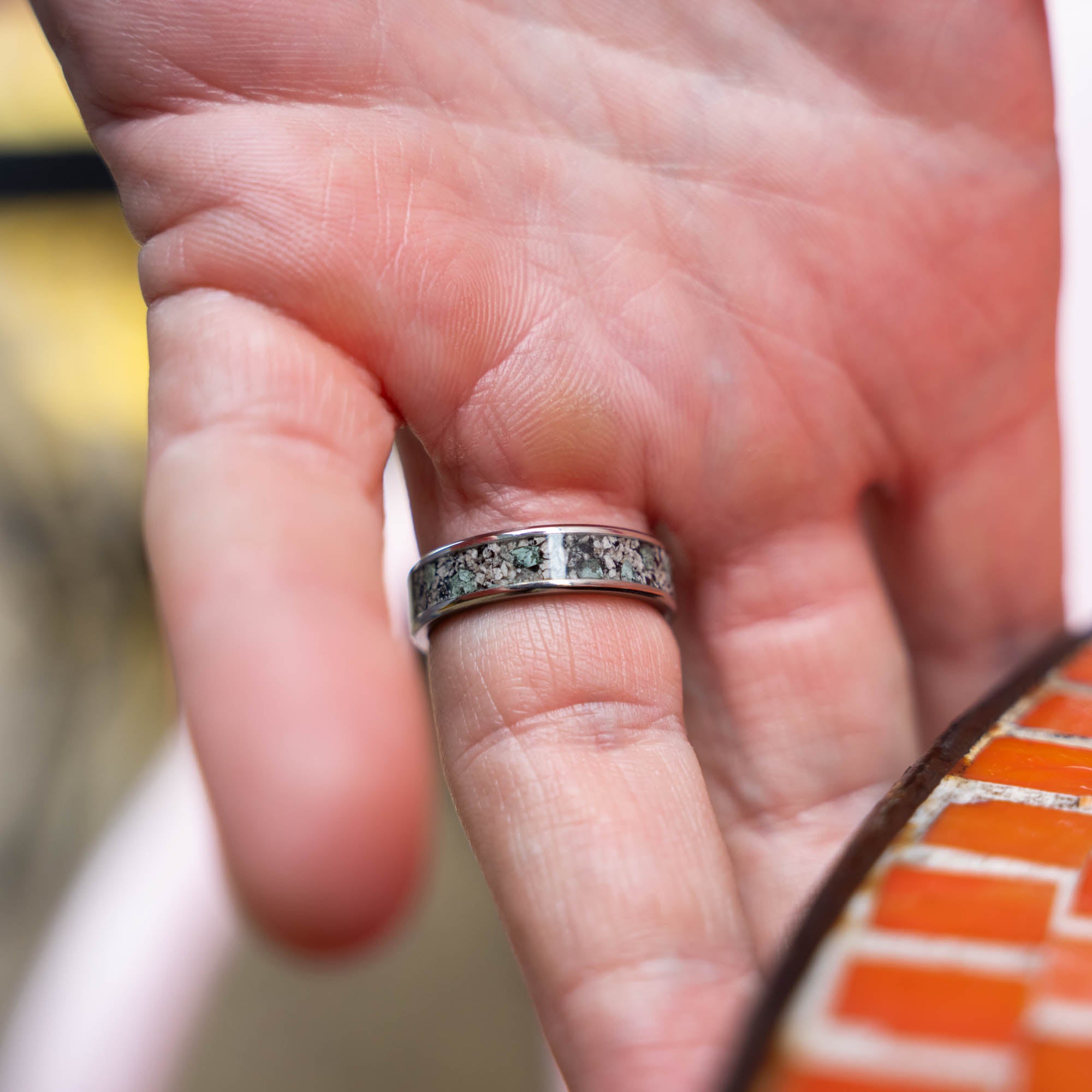 Titanium Yooper Glow & Leland Blue Stone Inlay Ring